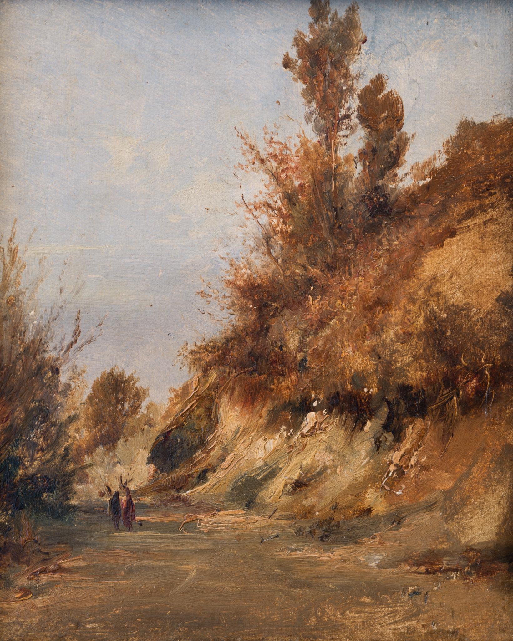 The painting shown is a serene landscape, inspired by the renowned German artist Carl Blechen, known for his dramatic and romantic landscapes. Though created by an unknown artist, this work echoes Blechen's style, particularly his emphasis on