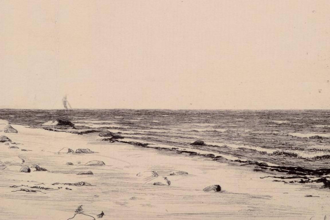Paper Carl Bloch (1834–1890). Etching on paper. Danish coastal scene.  For Sale