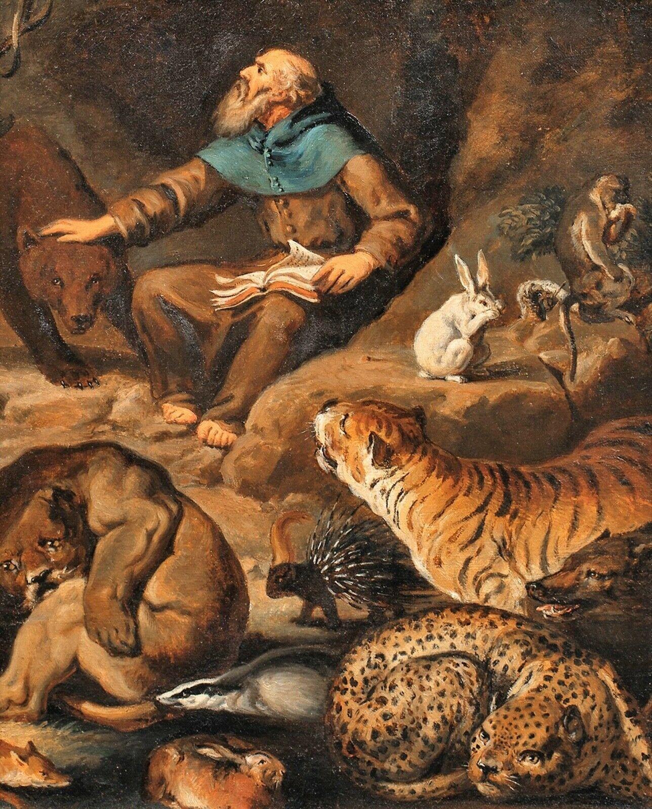 Unknown Portrait Painting - Saint Blaise & The Wild Animals,
