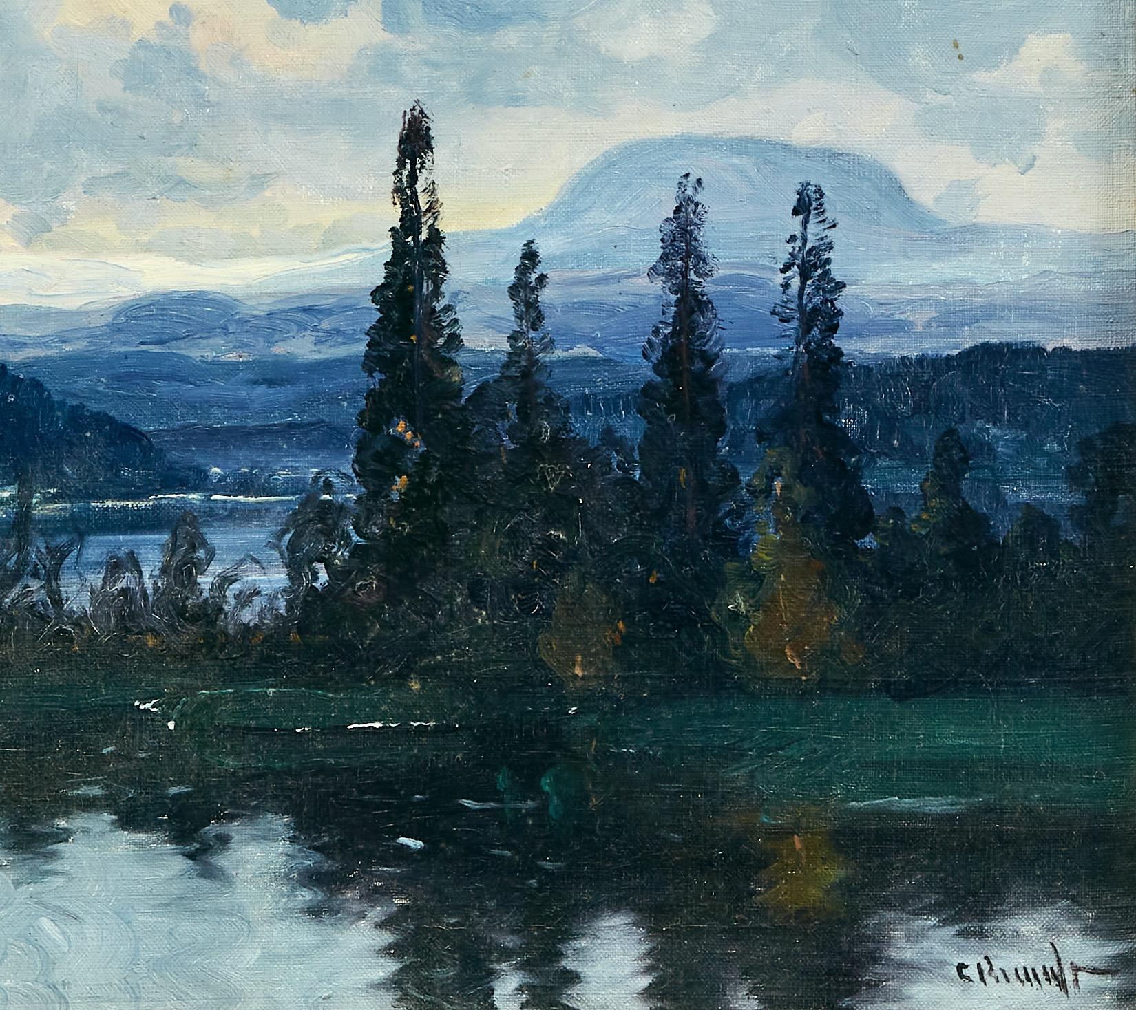 Nolbykullen et Ljungan, paysage de montagne suédois. Huile sur toile, circa 1900. - Naturalisme Painting par Carl Brandt