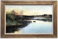 See Sonnenuntergang Ölgemälde auf Leinwand, frühes 20. Jahrhundert, gerahmt, 30x50"