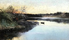 See Sonnenuntergang Ölgemälde auf Leinwand, frühes 20. Jahrhundert, gerahmt, 30x50"