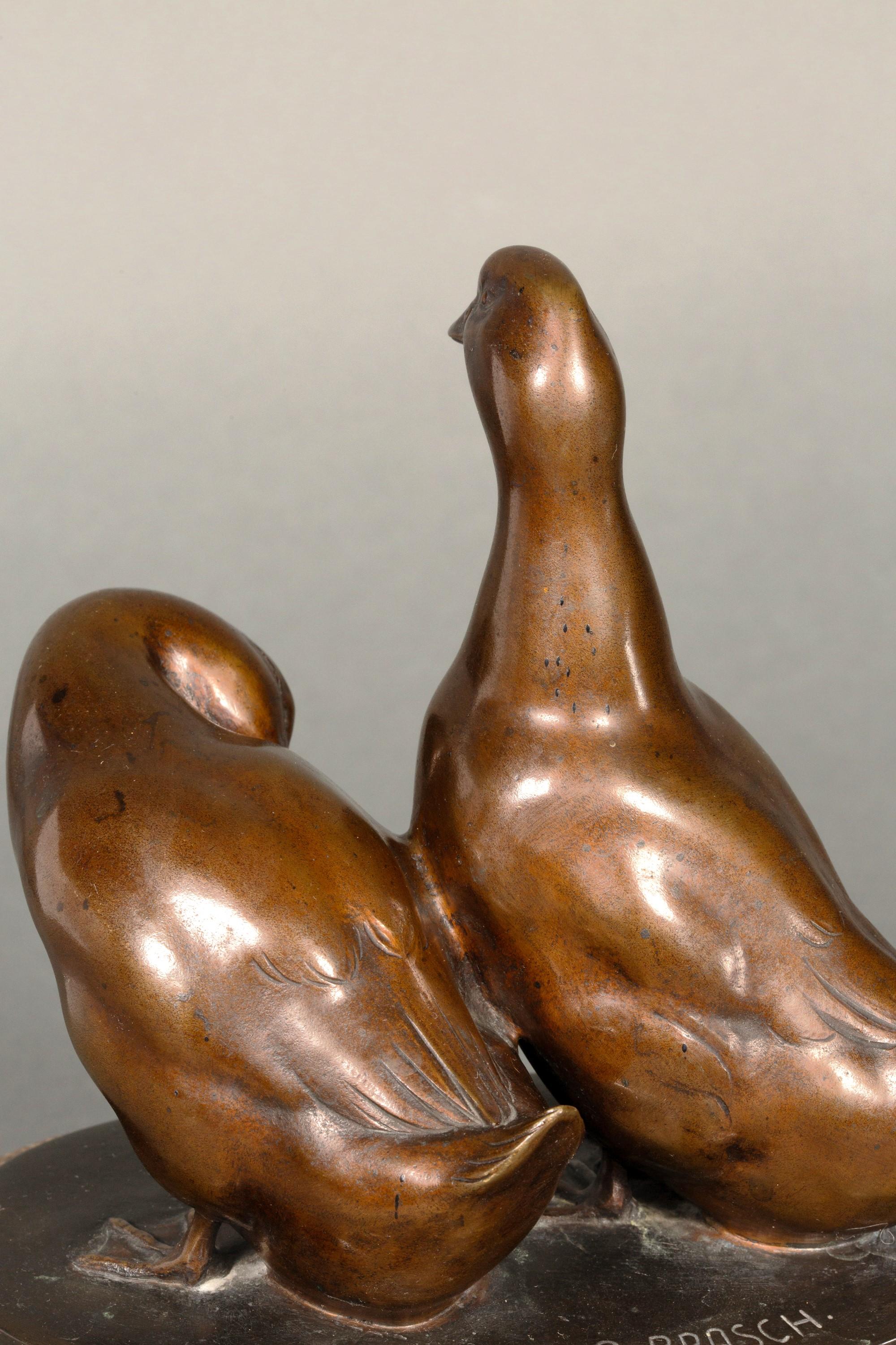 A very finely detailed and stylized bronze sculpture of a pair of ducks on a marble plinth. Signed C. Brasch. In terms of approach and style, this work is modern and somewhat reminiscent of François Pompon's later work.
Carl August Brasch
