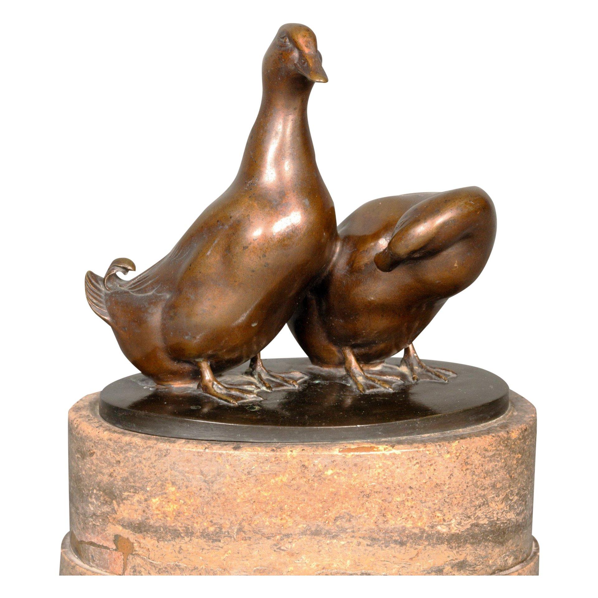 Carl Brasch Figurative Sculpture - A pair of ducks by Carl August Brasch.