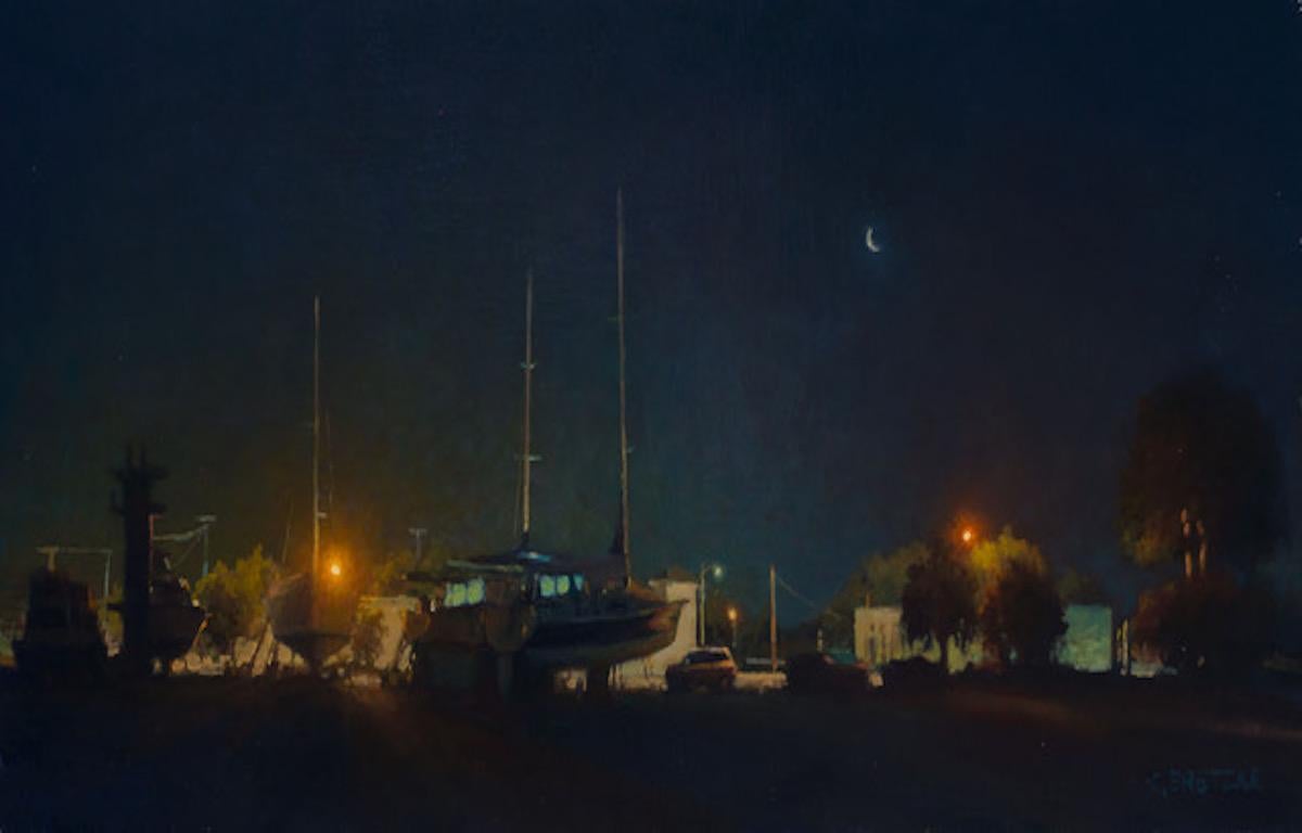 Carl Bretzke Still-Life Painting - Boatyard - Quarter Moon