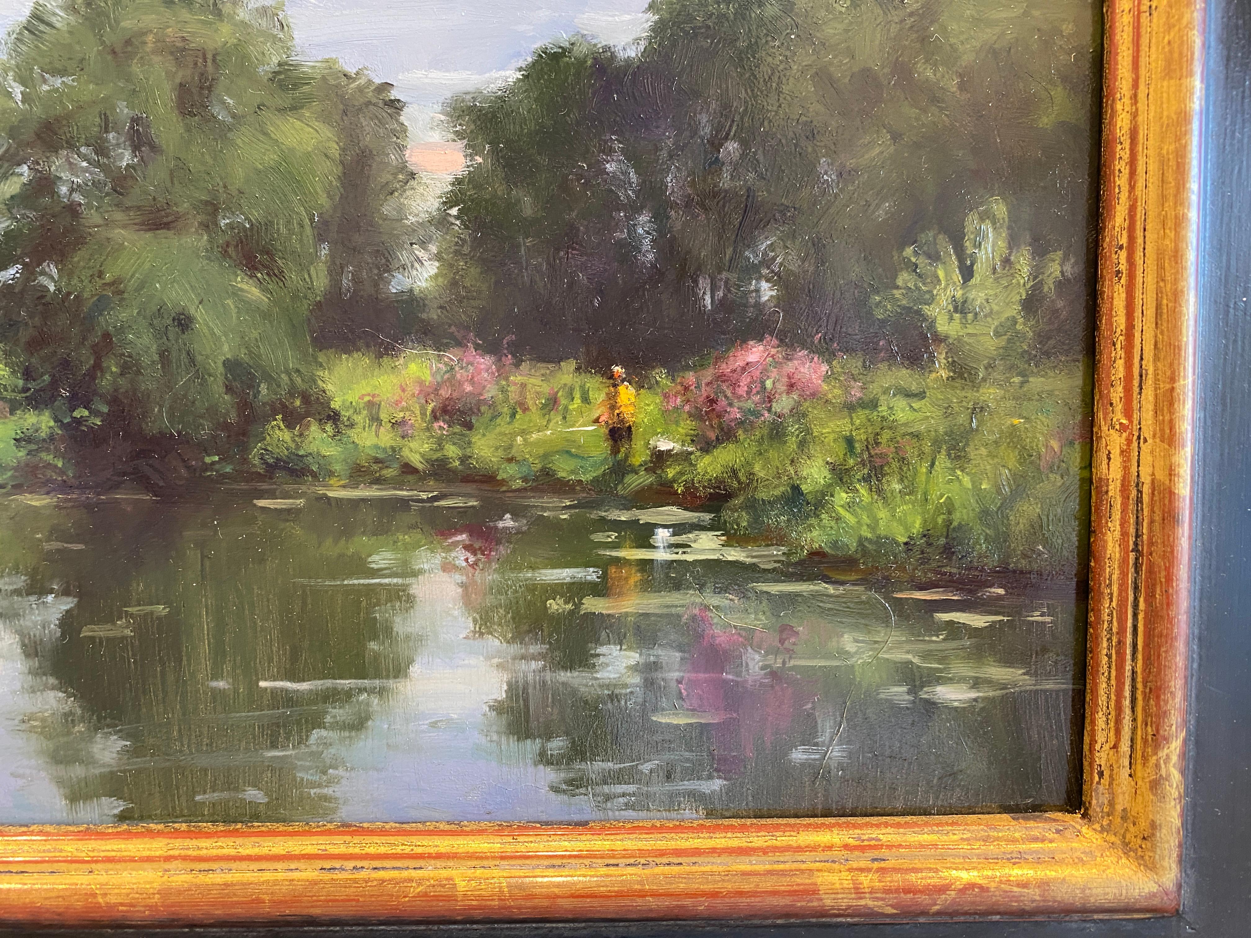 Day by the Pond, nuageux jour - Réalisme américain Painting par Carl Bretzke