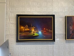 „Division Street at Night“  Amerikanisches realistisches Gemälde einer nächtlichen Straßenszene, 2023