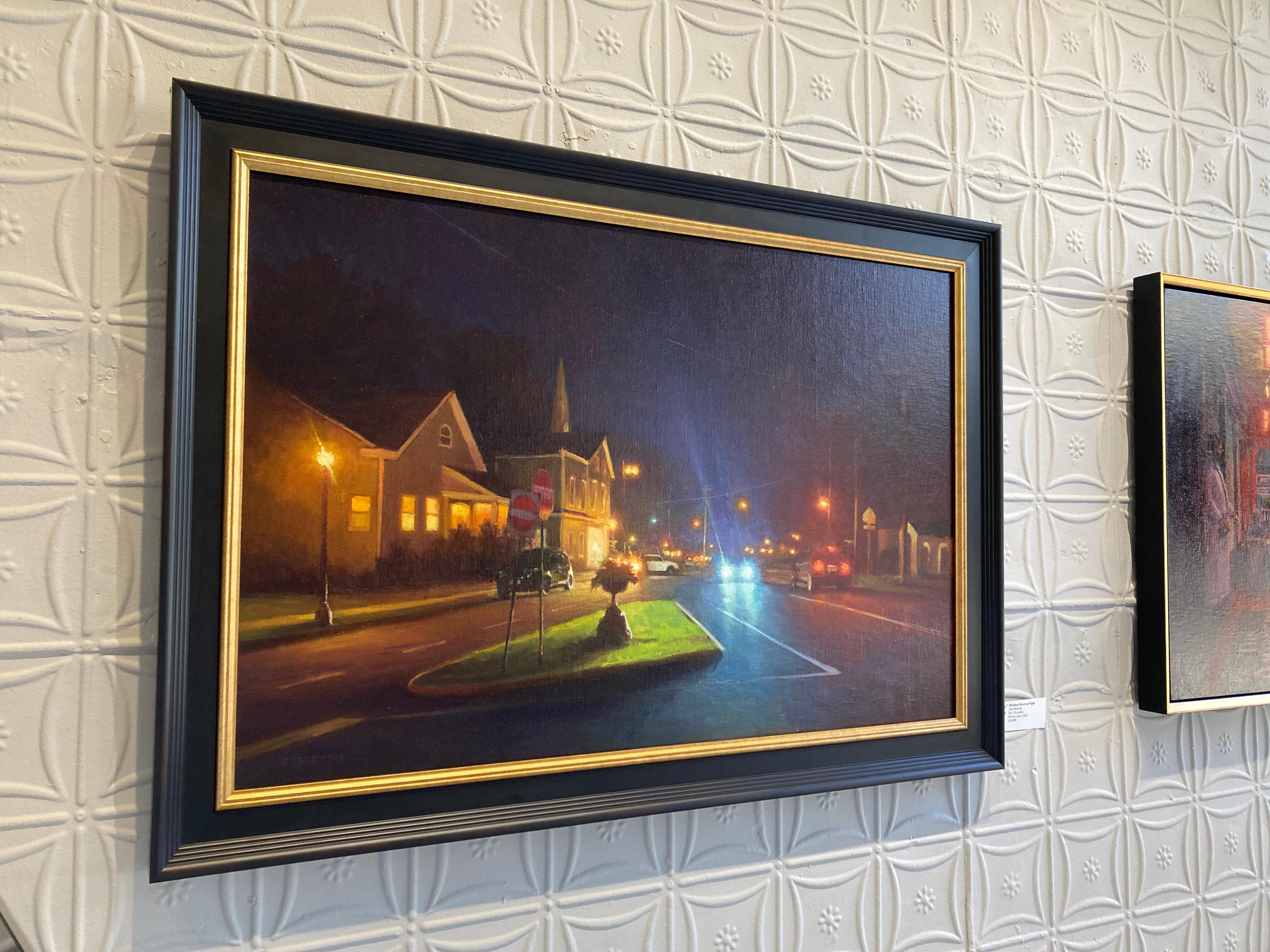 Division Street at Night - 2023, American realist nocturne by Carl Bretzke For Sale 3