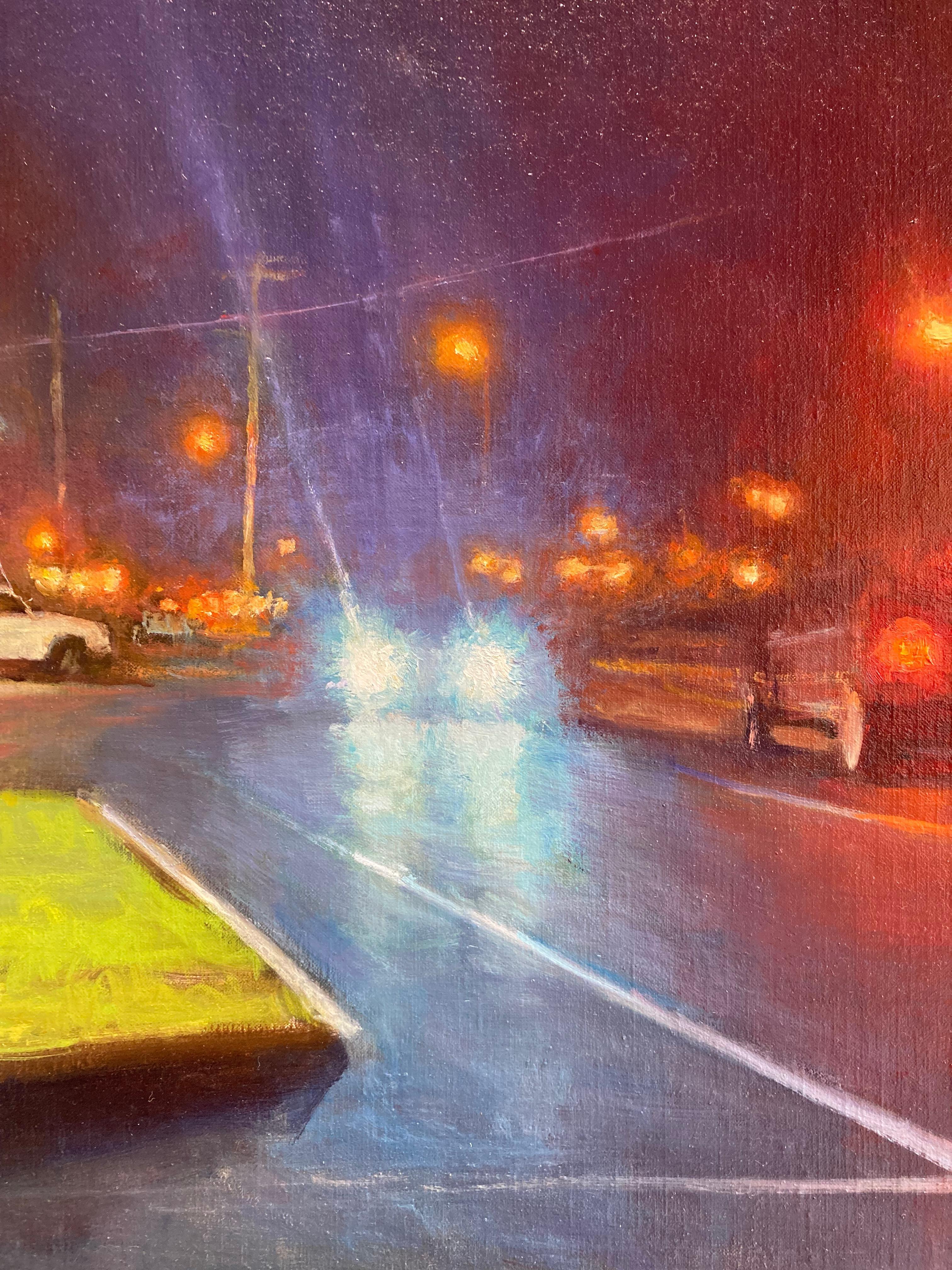 Division Street at Night - 2023, American realist nocturne by Carl Bretzke For Sale 4