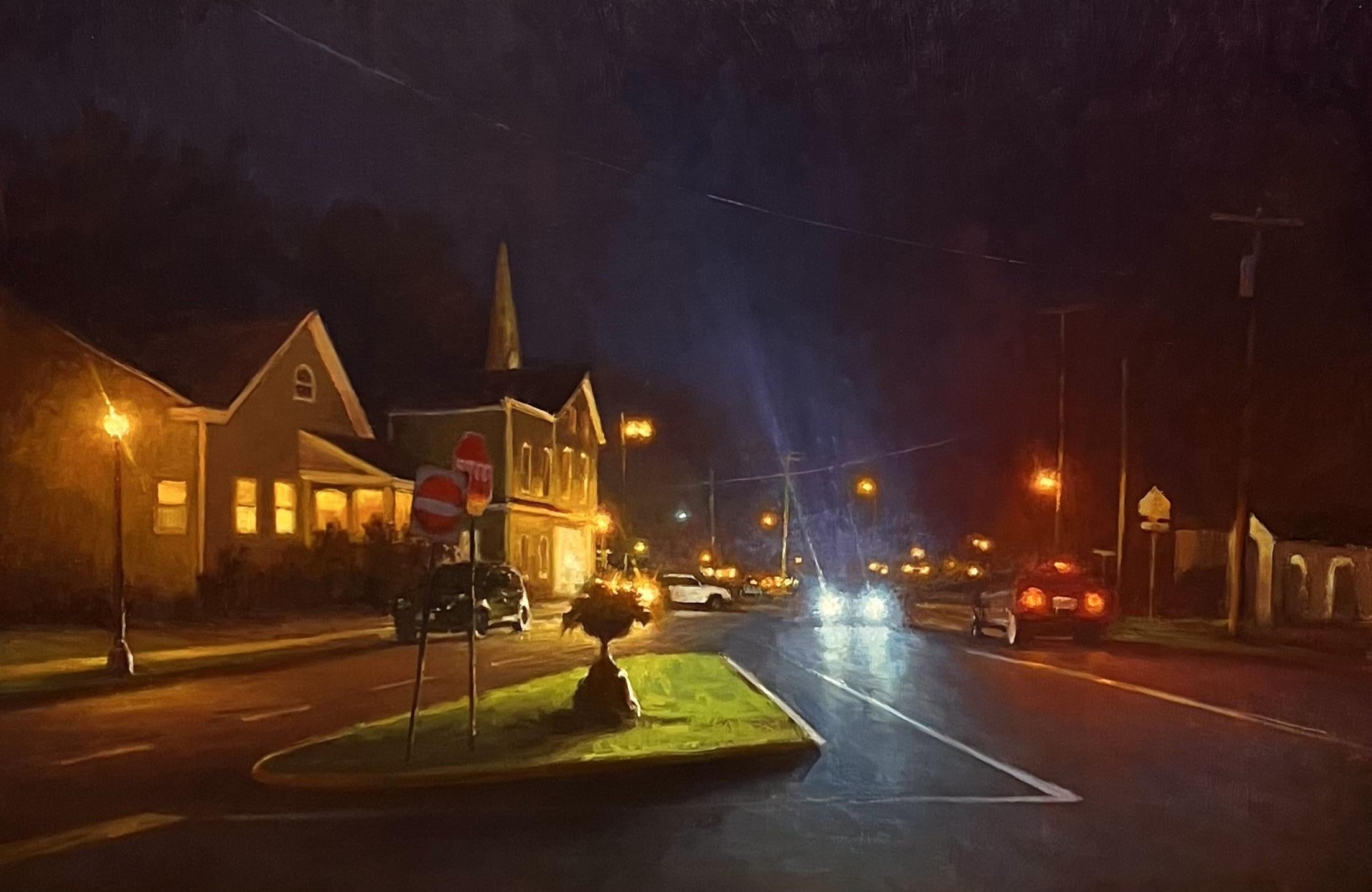 Division Street at Night - 2023, American realist nocturne by Carl Bretzke