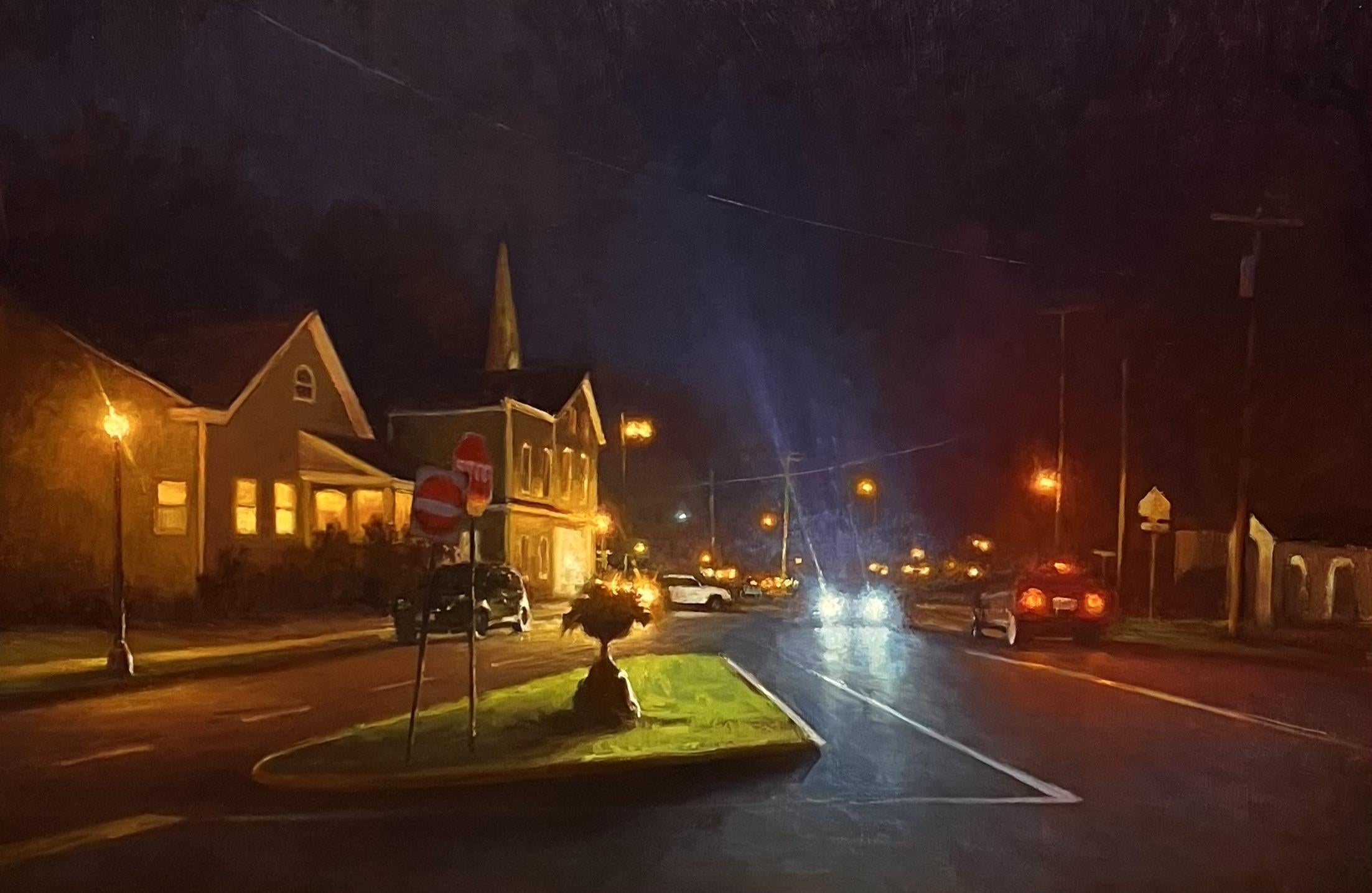 "Division Street di notte  2023 Quadro realista americano Scena di strada notturna