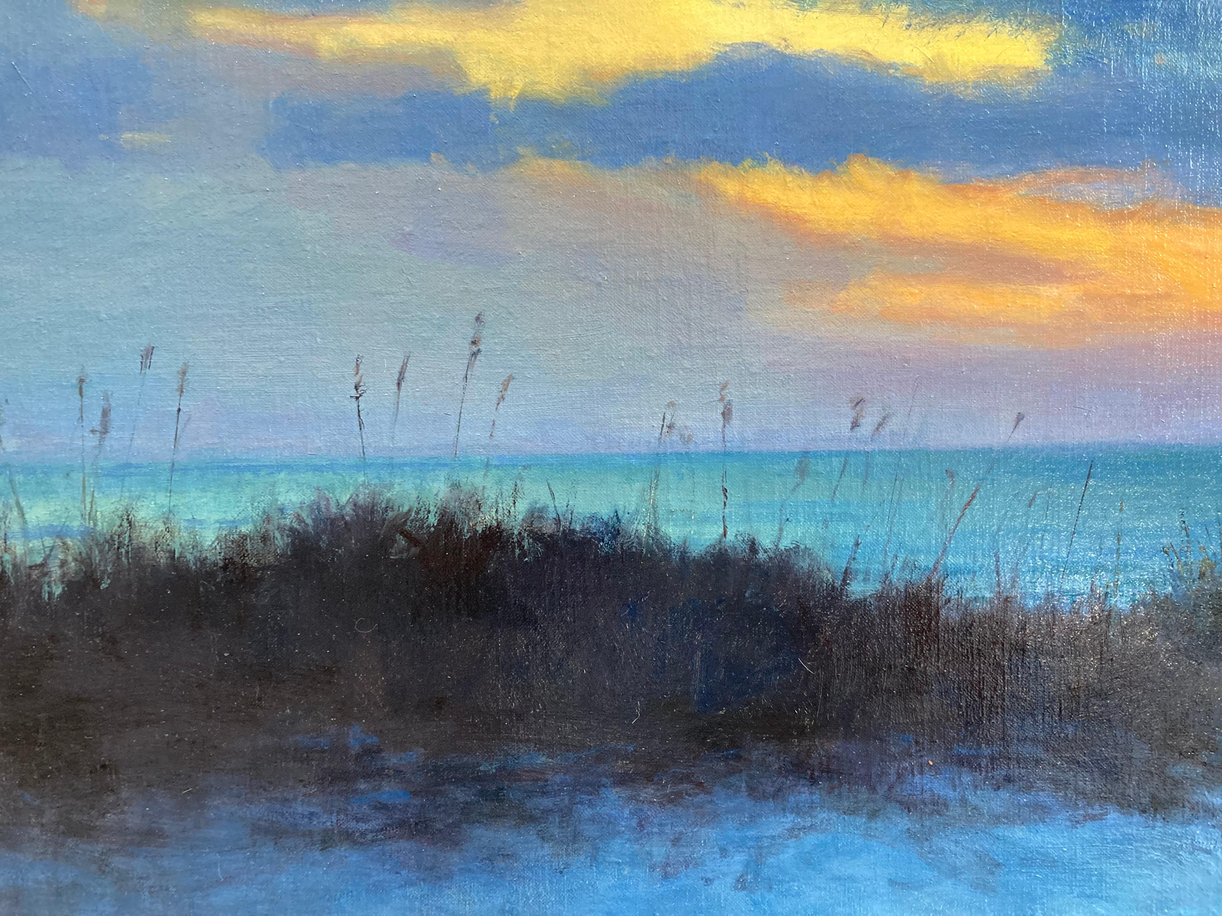 Florida Sky - 2023 American Realist sunset on beach, en plein air oil painting For Sale 1