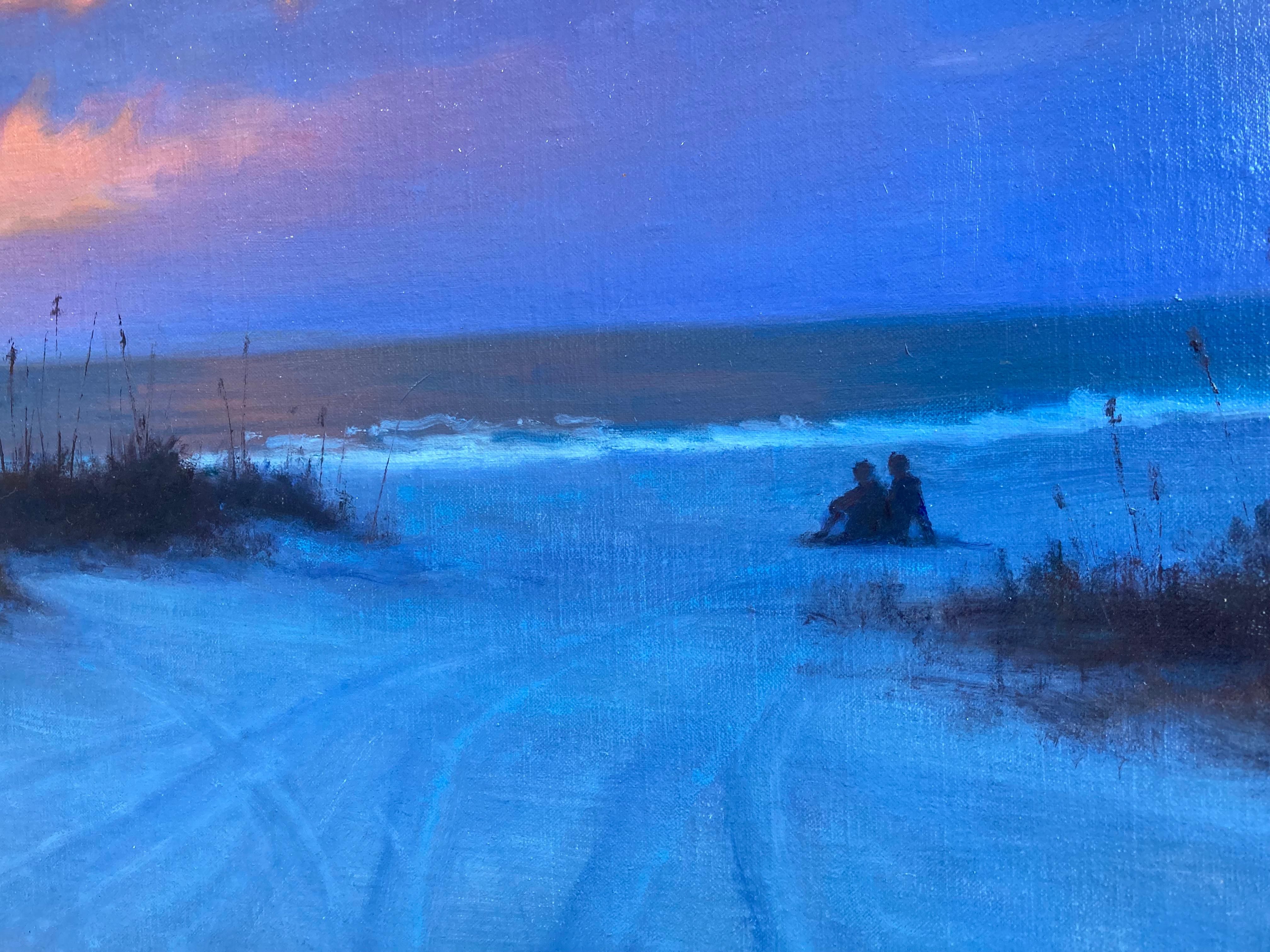 Florida Sky - 2023 American Realist sunset on beach, en plein air oil painting For Sale 3