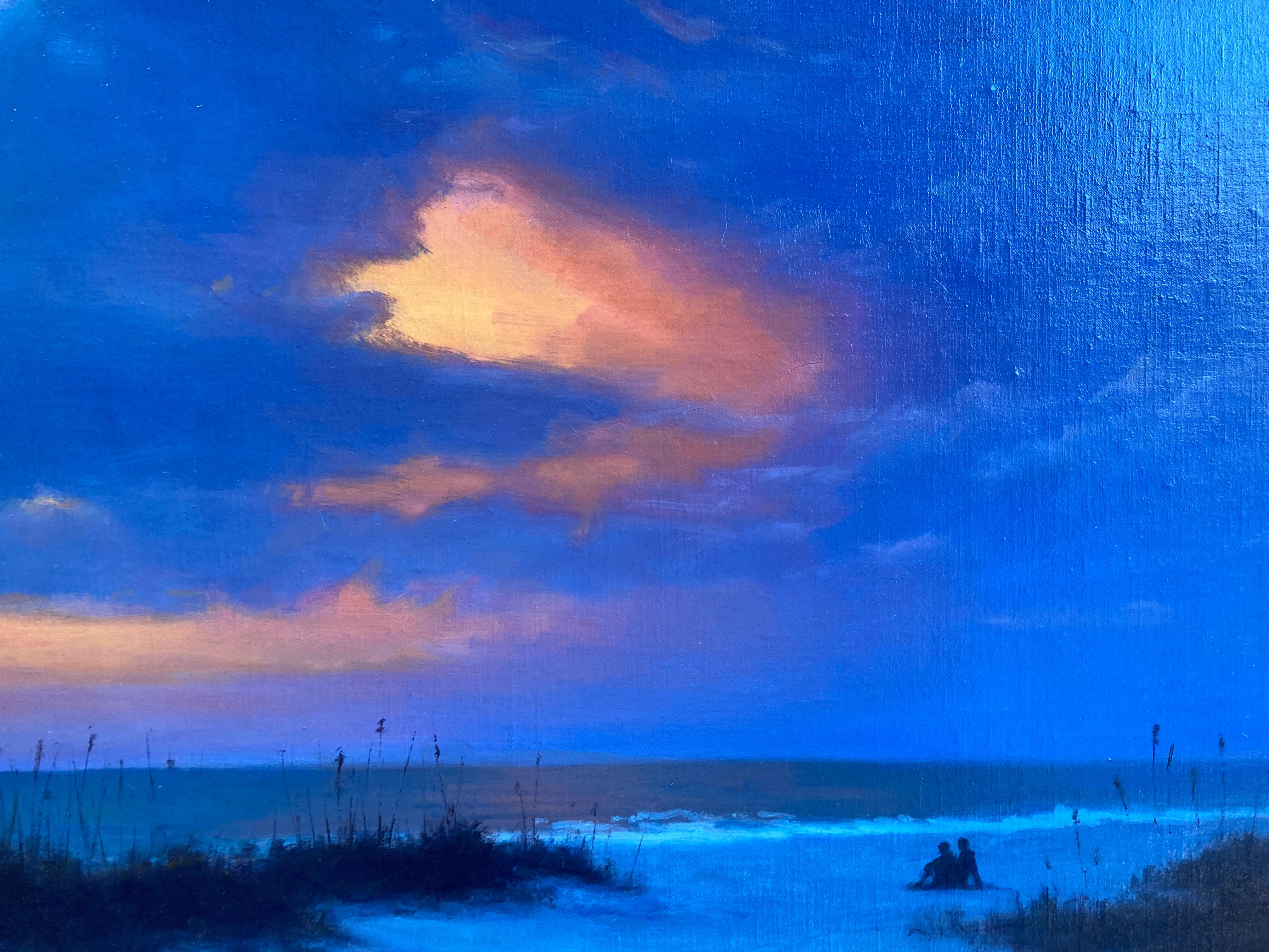 Florida Sky - 2023 American Realist sunset on beach, en plein air oil painting For Sale 4