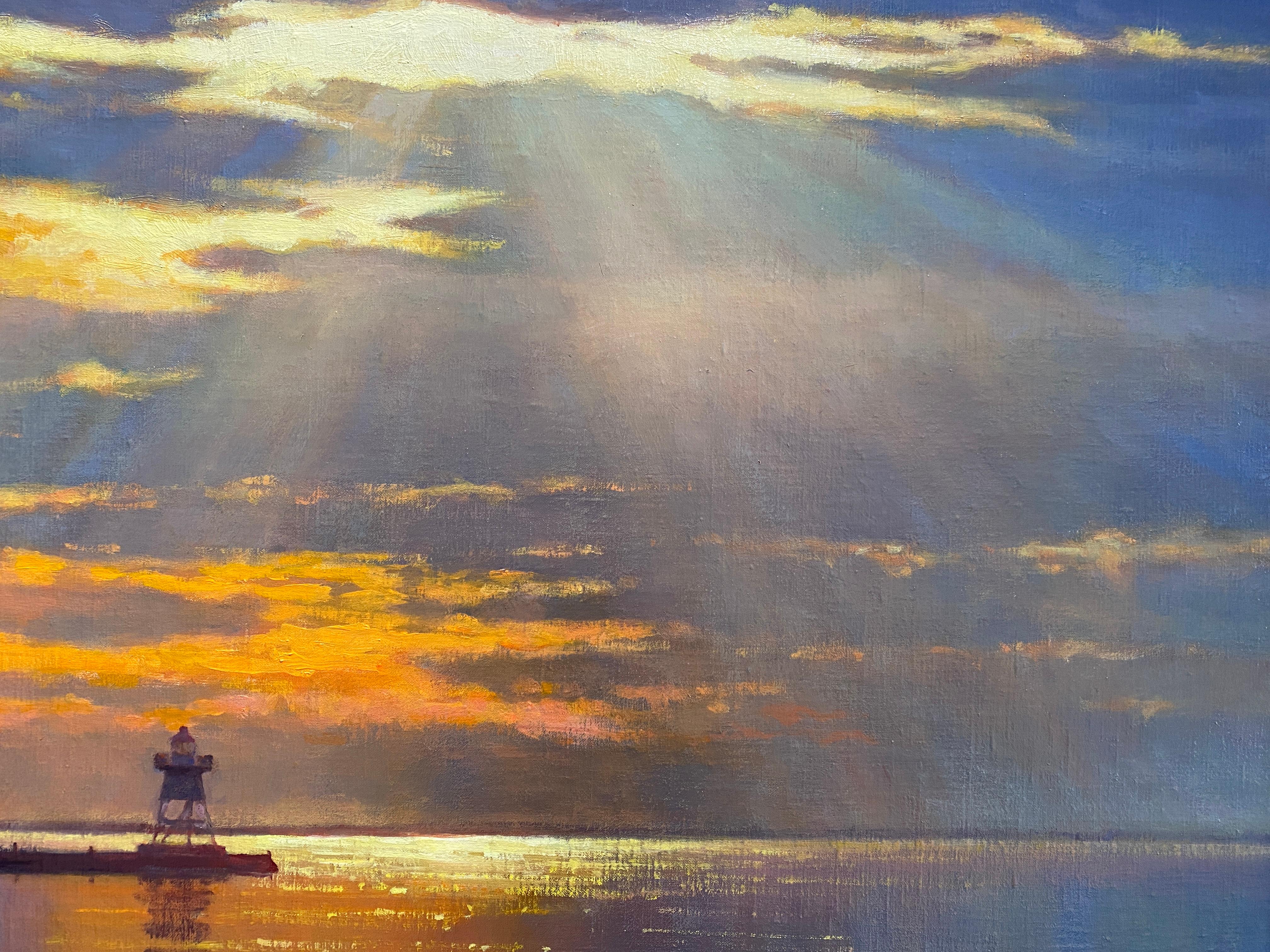 Great Lakes Grandeur - 2023 Peinture à l'huile réaliste américaine au coucher du soleil dans le Minnesota en vente 6