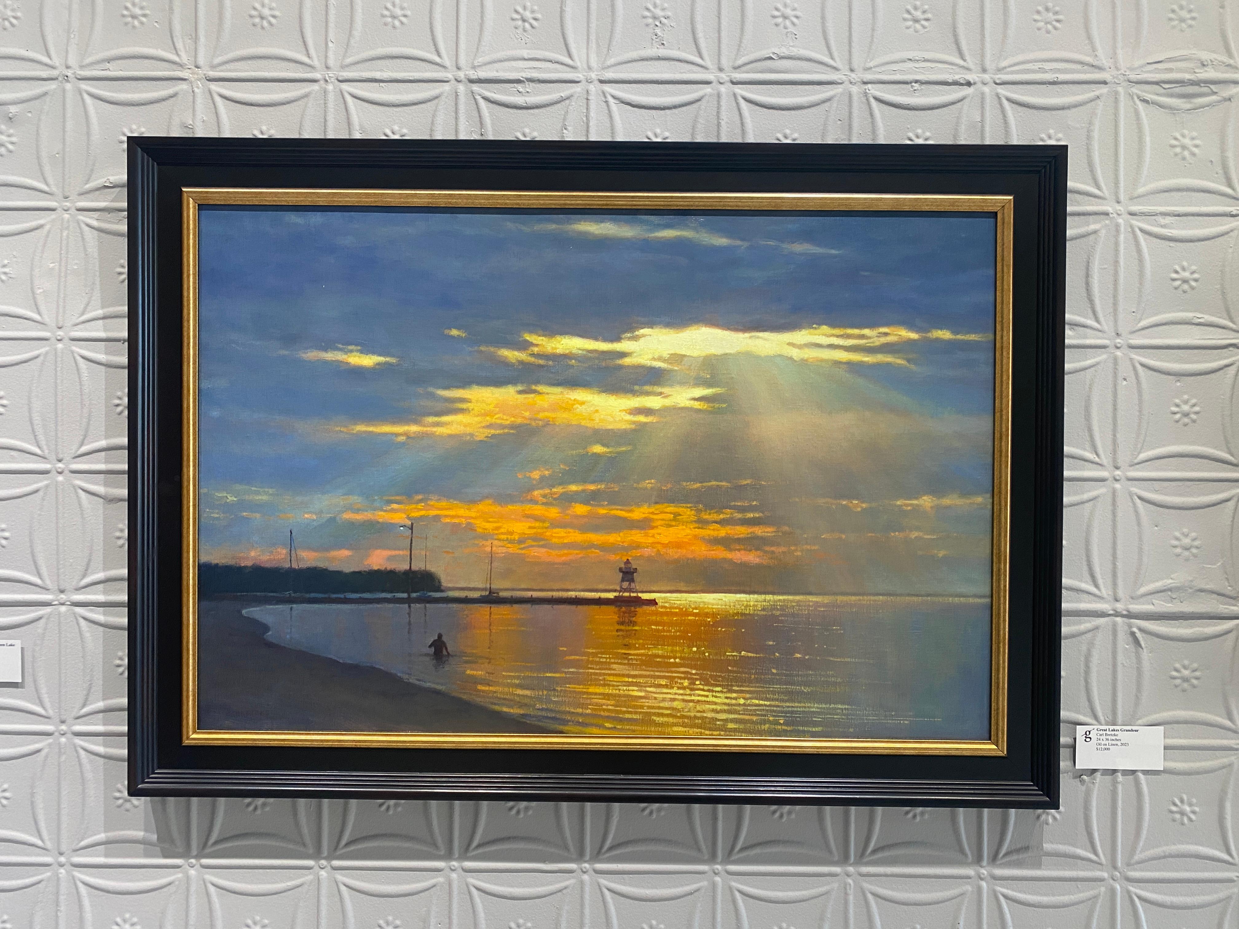 Great Lakes Grandeur - 2023 Peinture à l'huile réaliste américaine au coucher du soleil dans le Minnesota - Painting de Carl Bretzke