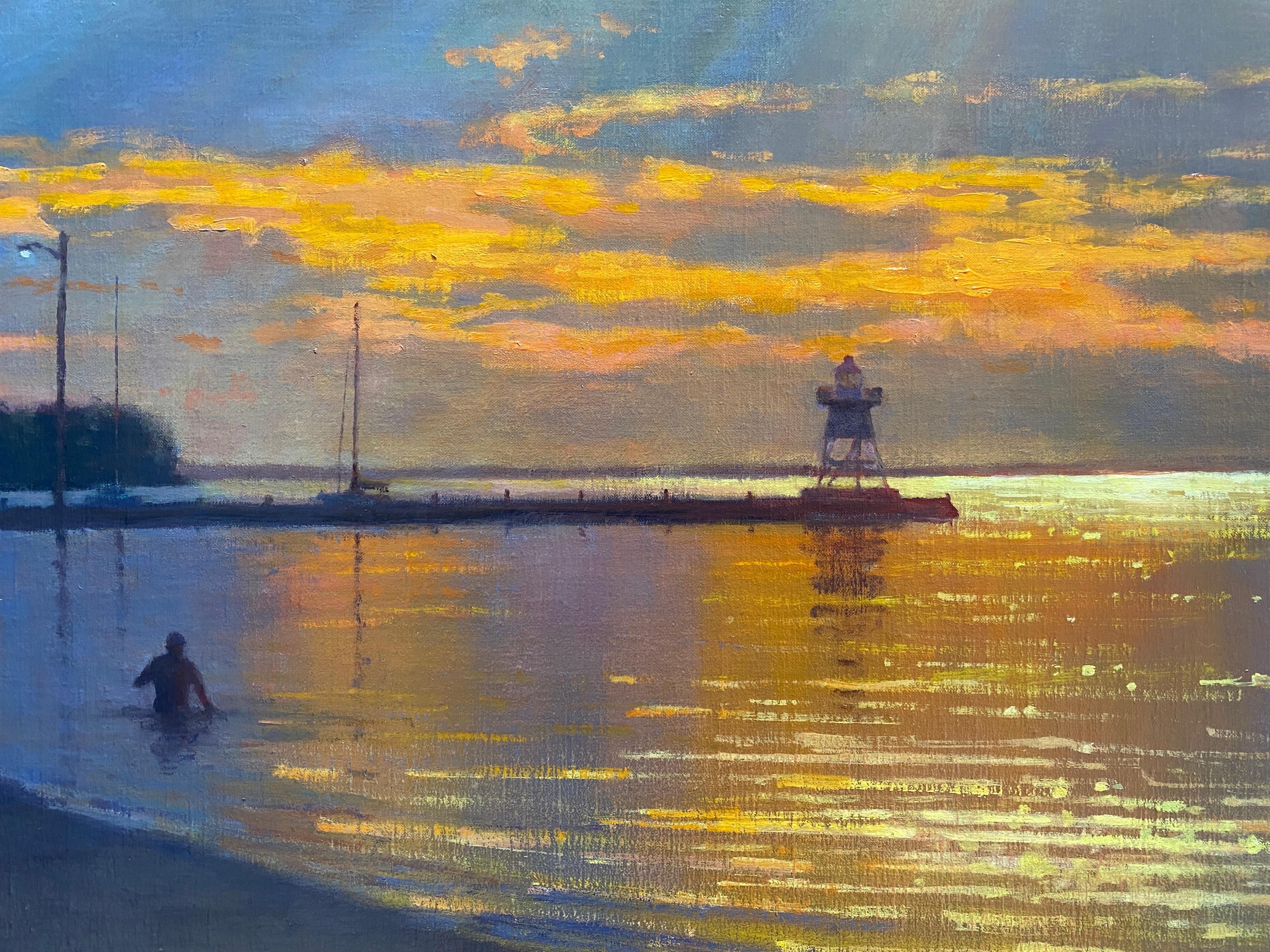 Great Lakes Grandeur - 2023 American Realist Sunset Oil Painting in Minnesota For Sale 1