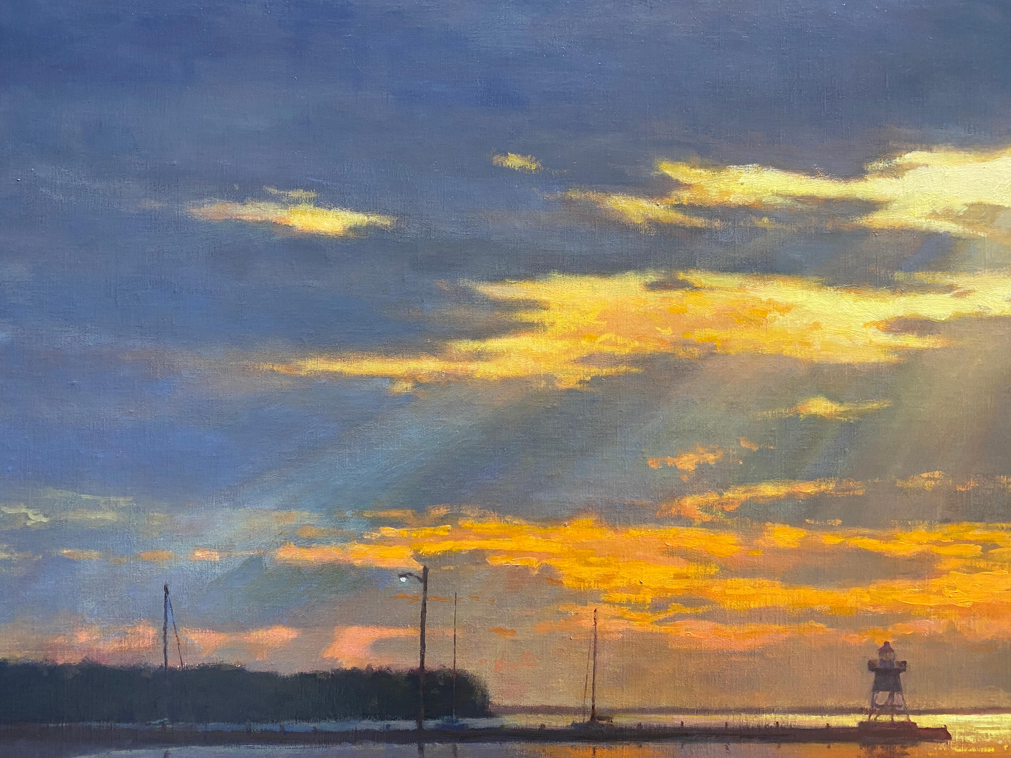 Great Lakes Grandeur - 2023 Peinture à l'huile réaliste américaine au coucher du soleil dans le Minnesota en vente 3