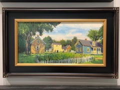 "Historic Village Morning" oil painting, colorful colonial homes, architecture