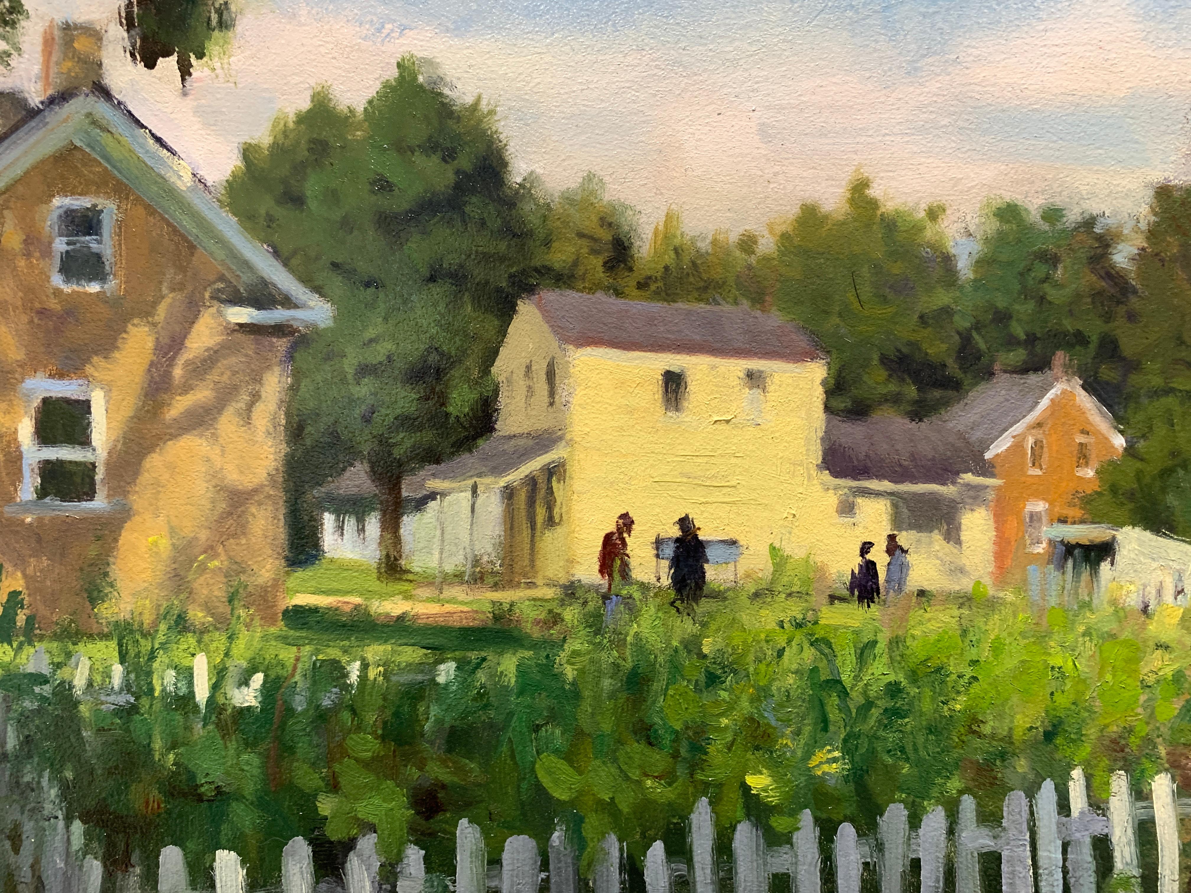 Historic Village Morning - American Realist Painting by Carl Bretzke