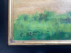 "Mary in the Garden" Oil painting Garden w Holy Statue Icon, American Cowboy