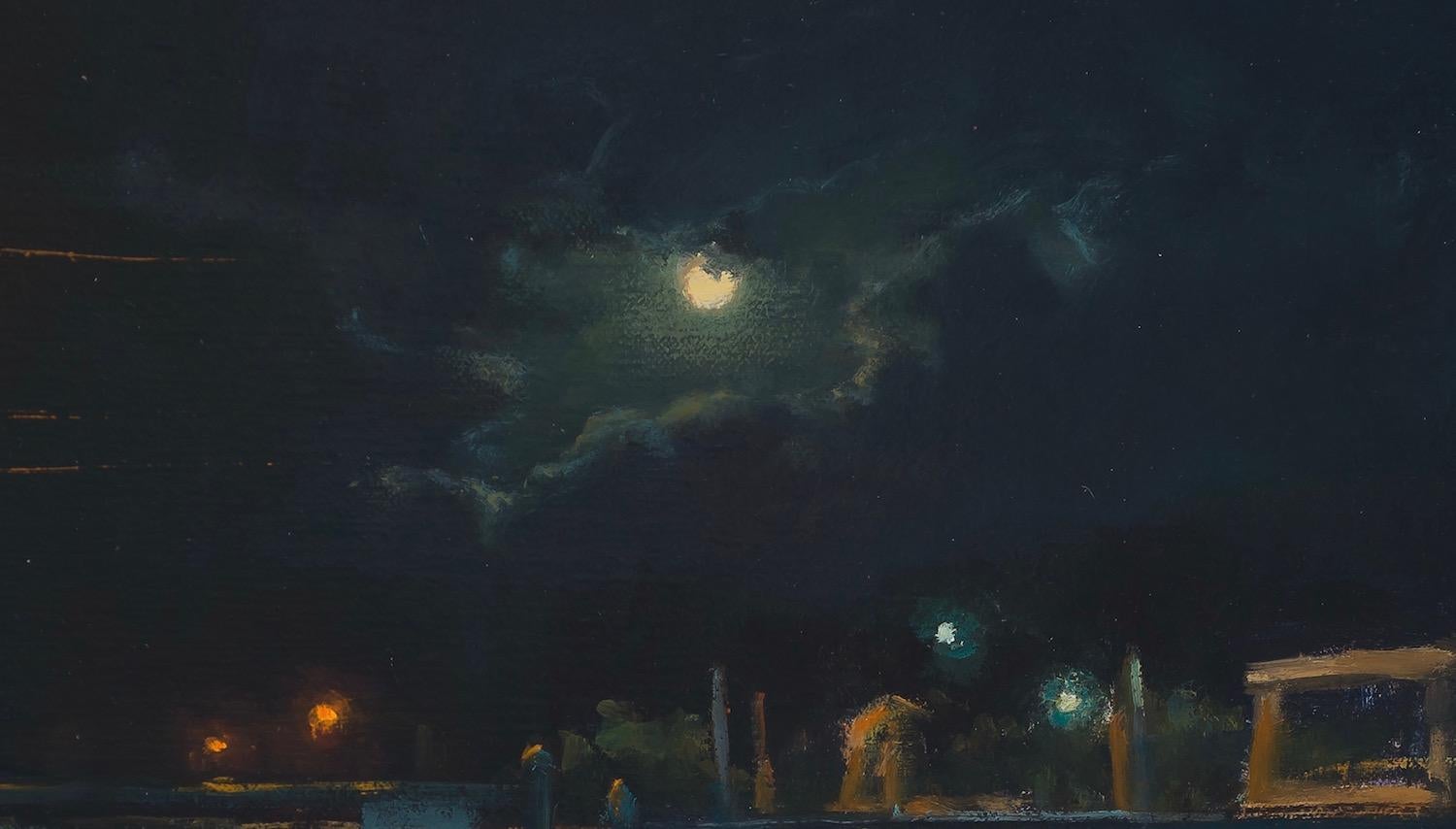 Moon Over Back Lot - Black Interior Painting by Carl Bretzke