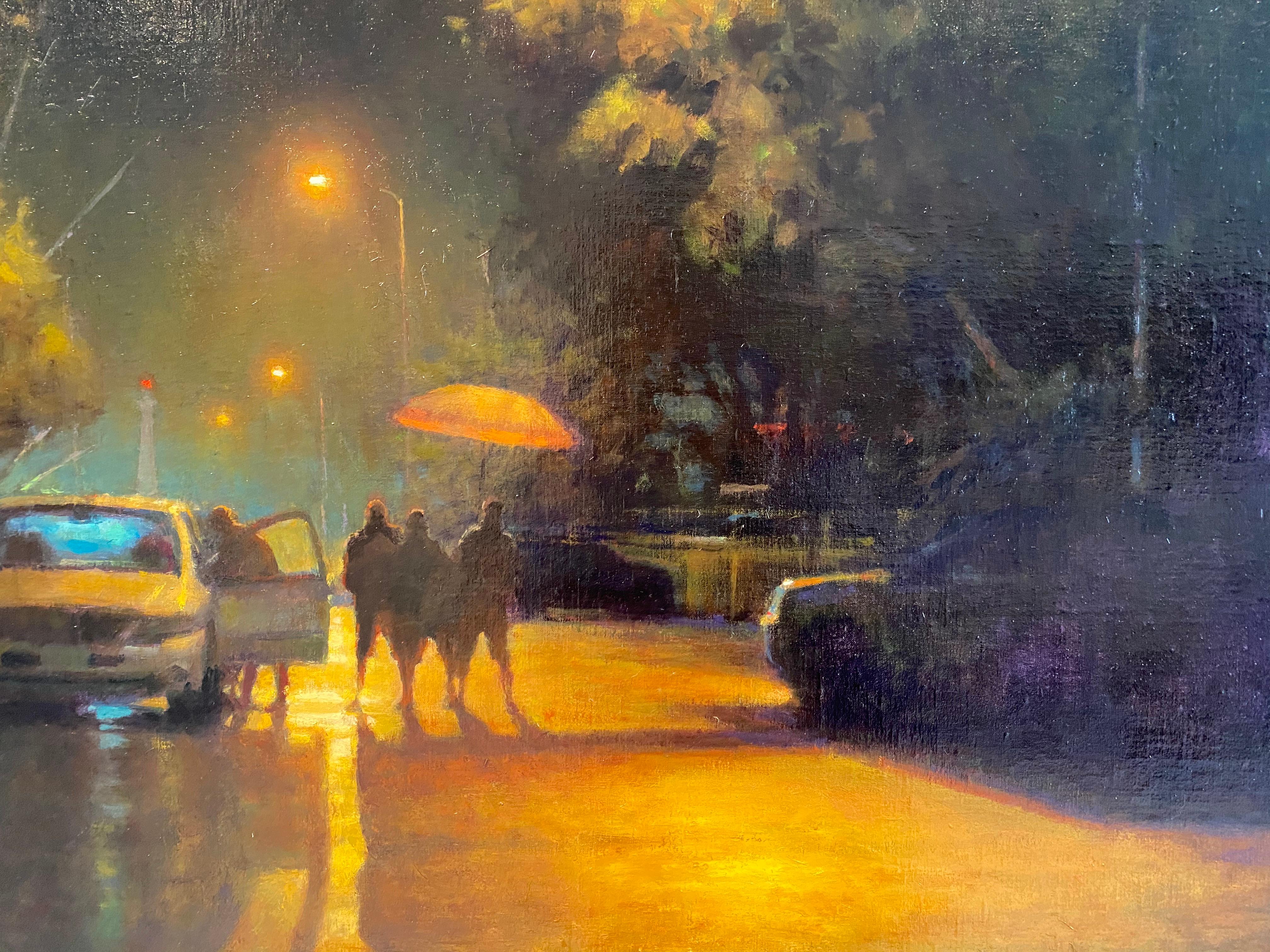 Nocturnal Rain - American Realist Painting by Carl Bretzke