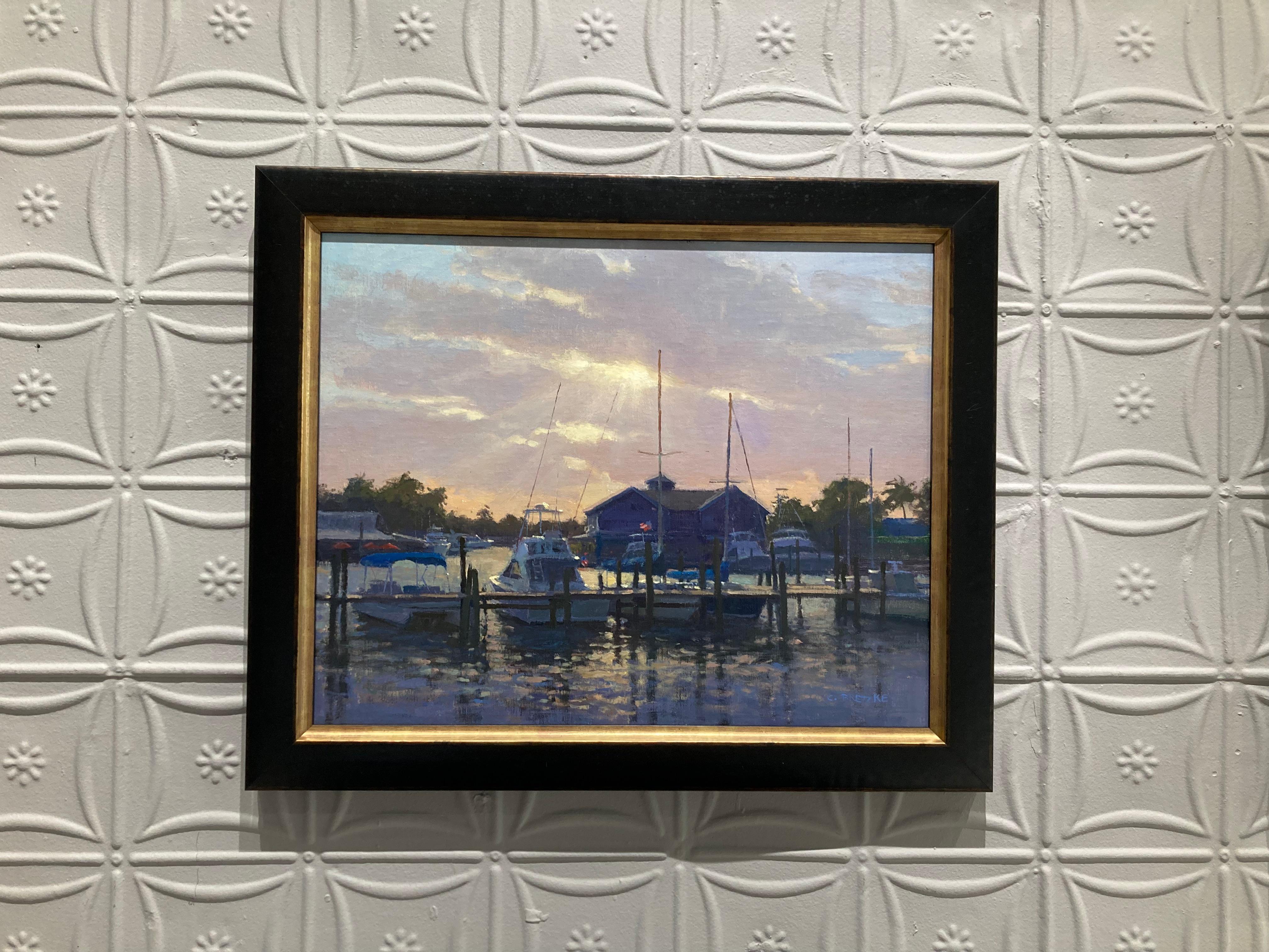 Sun Breaking Through / Port Salerno - 2023 American Realist seascape in Florida  - Painting by Carl Bretzke