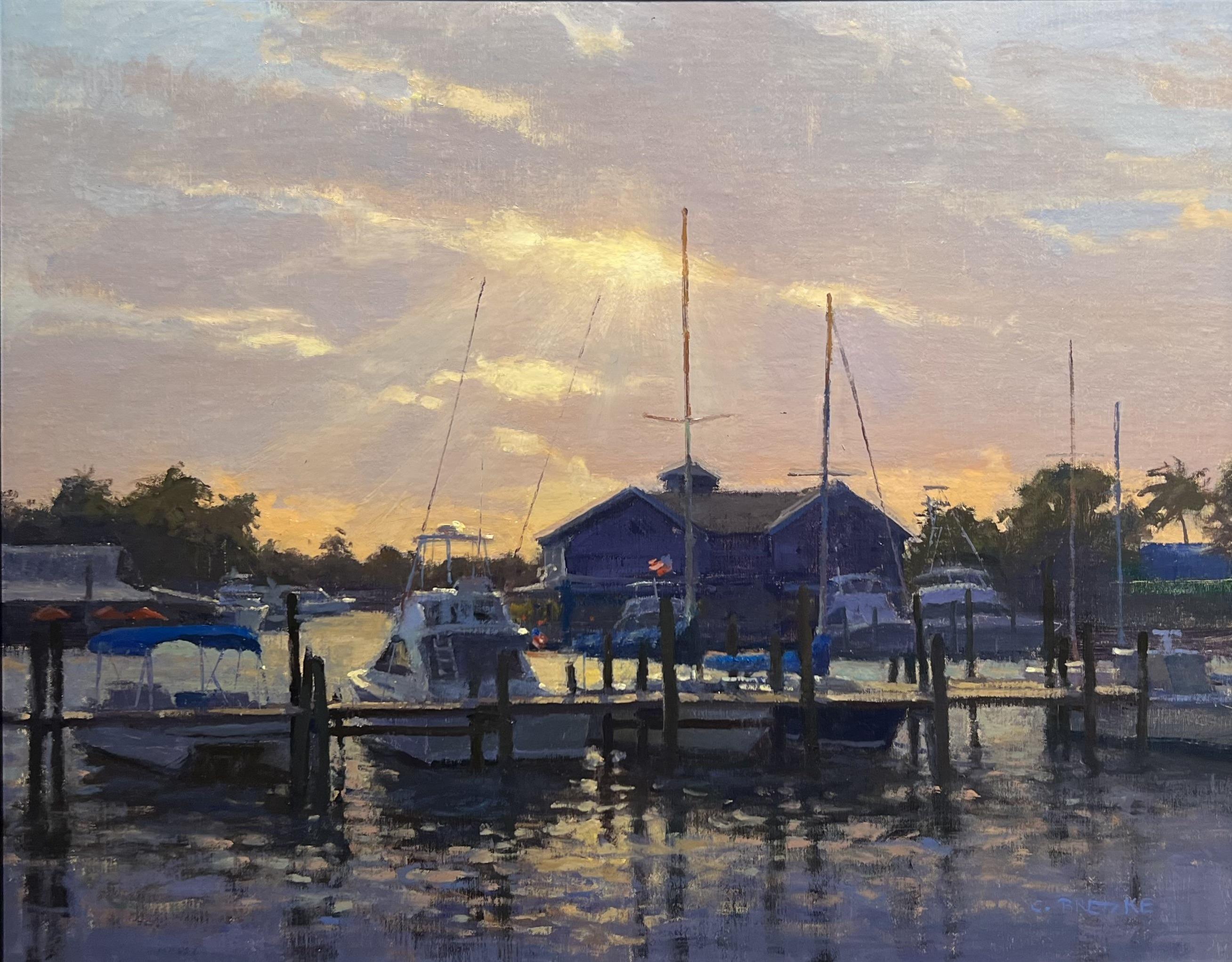Landscape Painting Carl Bretzke - Sun Breaking Through / Port Salerno - 2023 Paysage marin réaliste américain en Floride 