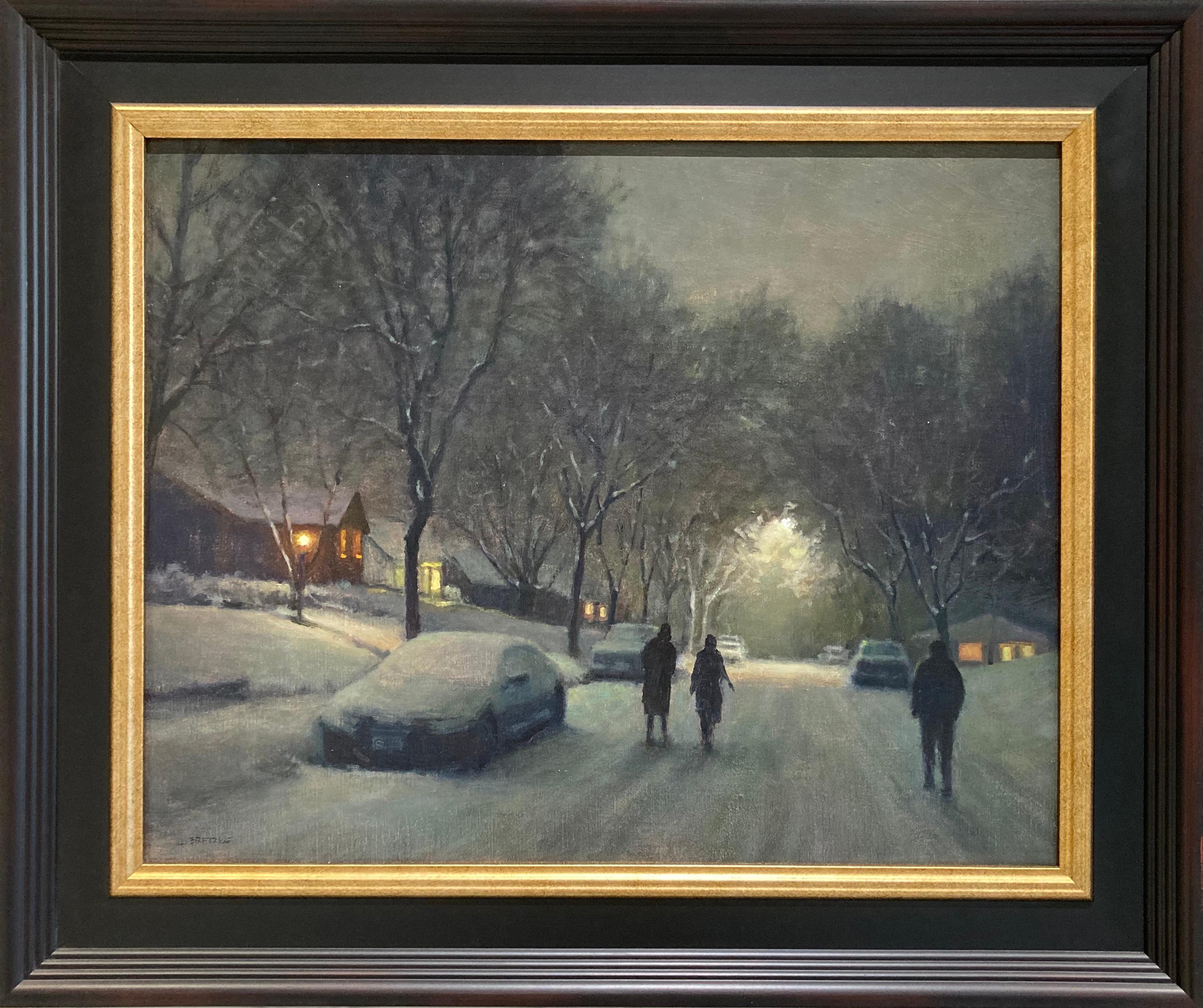 "Marciapiedi non spalati" Pittura ad olio realista americana di una scena di neve in periferia 2023