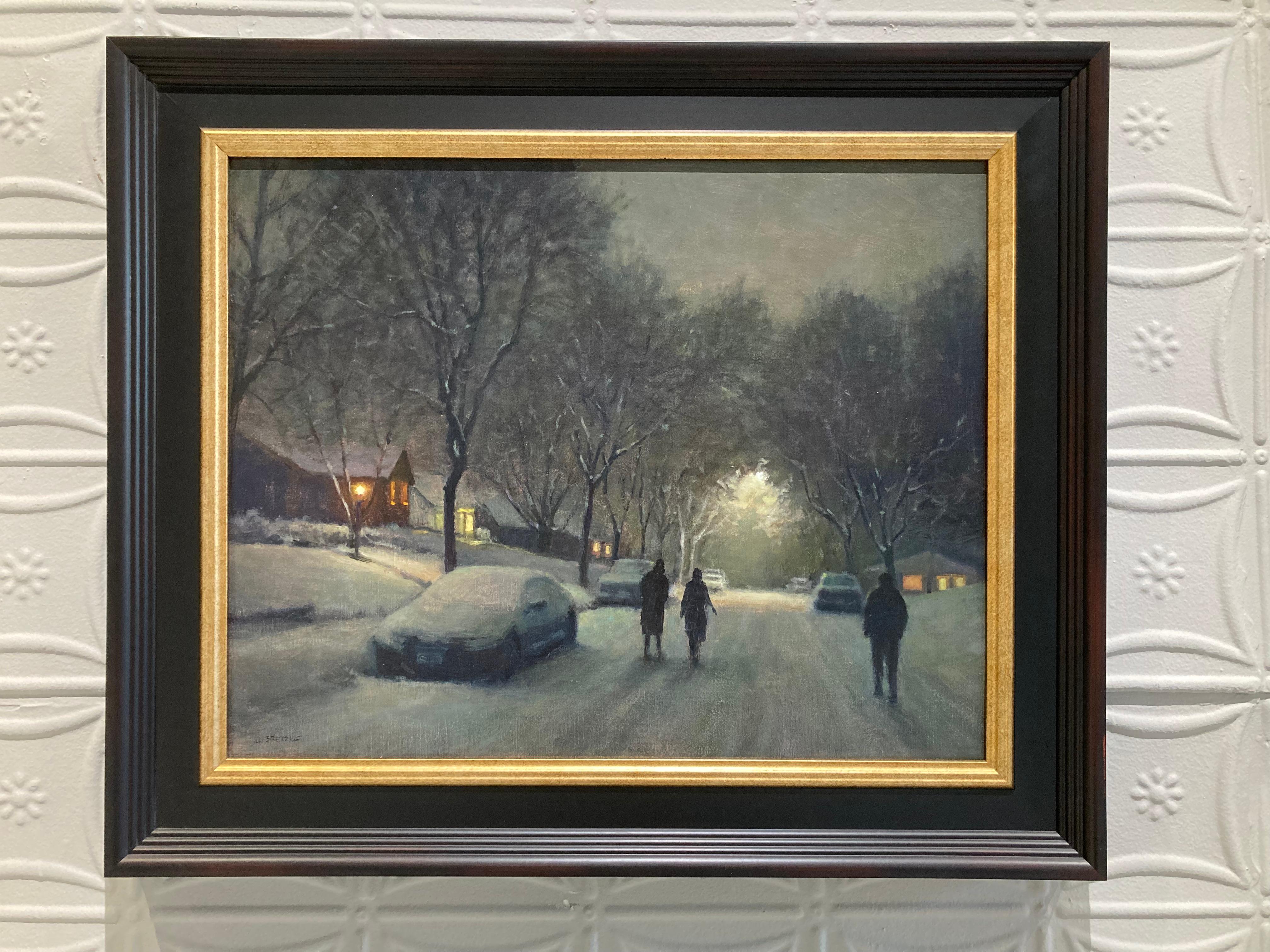 Unshoveled Sidewalks - Snowy American Realist oil painting of suburbia  For Sale 2