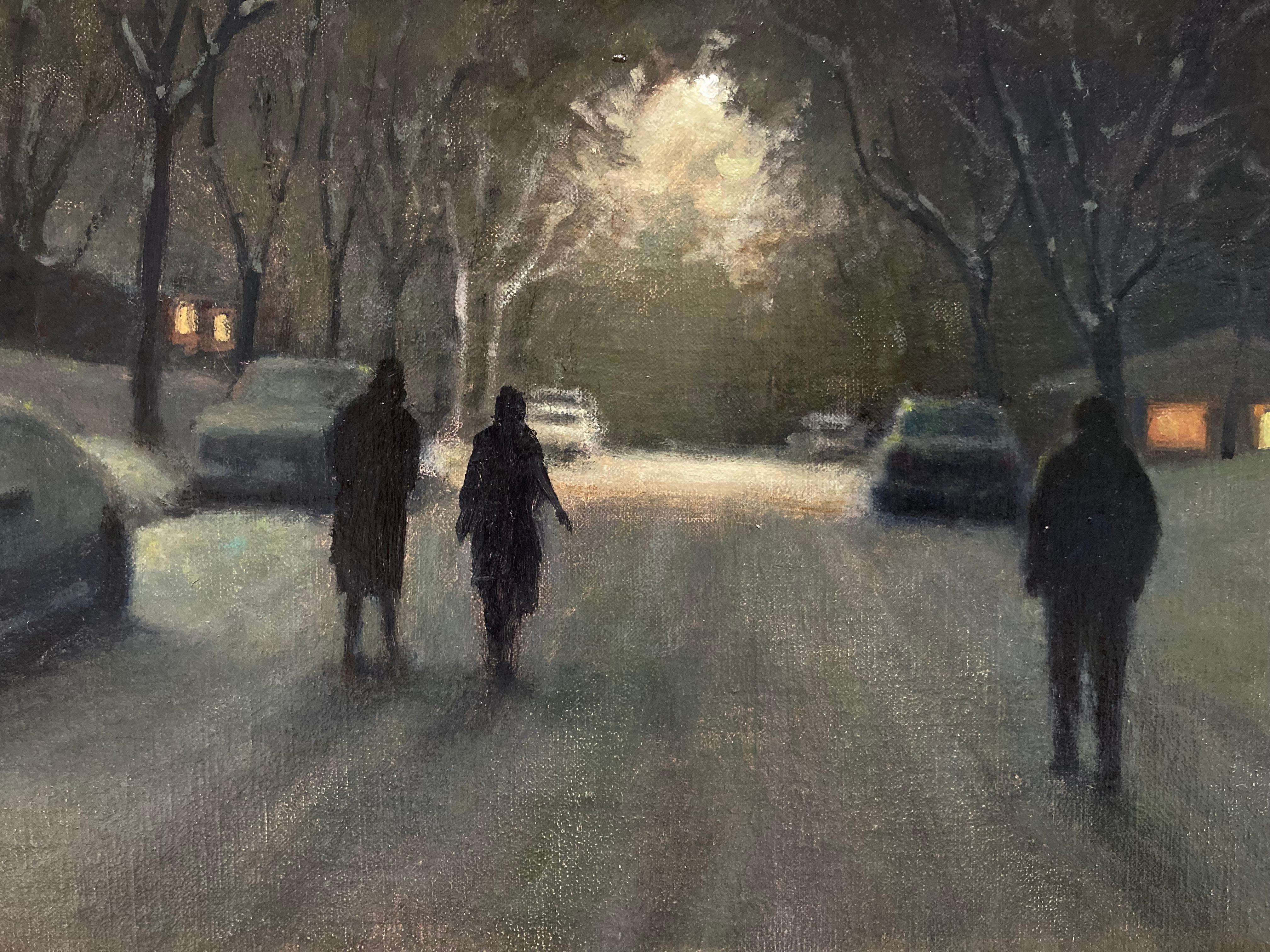 Unshoveled Sidewalks - Snowy American Realist oil painting of suburbia  For Sale 5