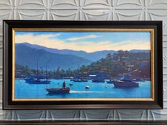 "Westview Avalon Harbor" Paesaggio marino realista americano in California con toni blu