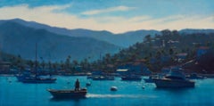 "Westview Avalon Harbor" Amerikanisch-realistische Meereslandschaft in Kalifornien mit Blautönen