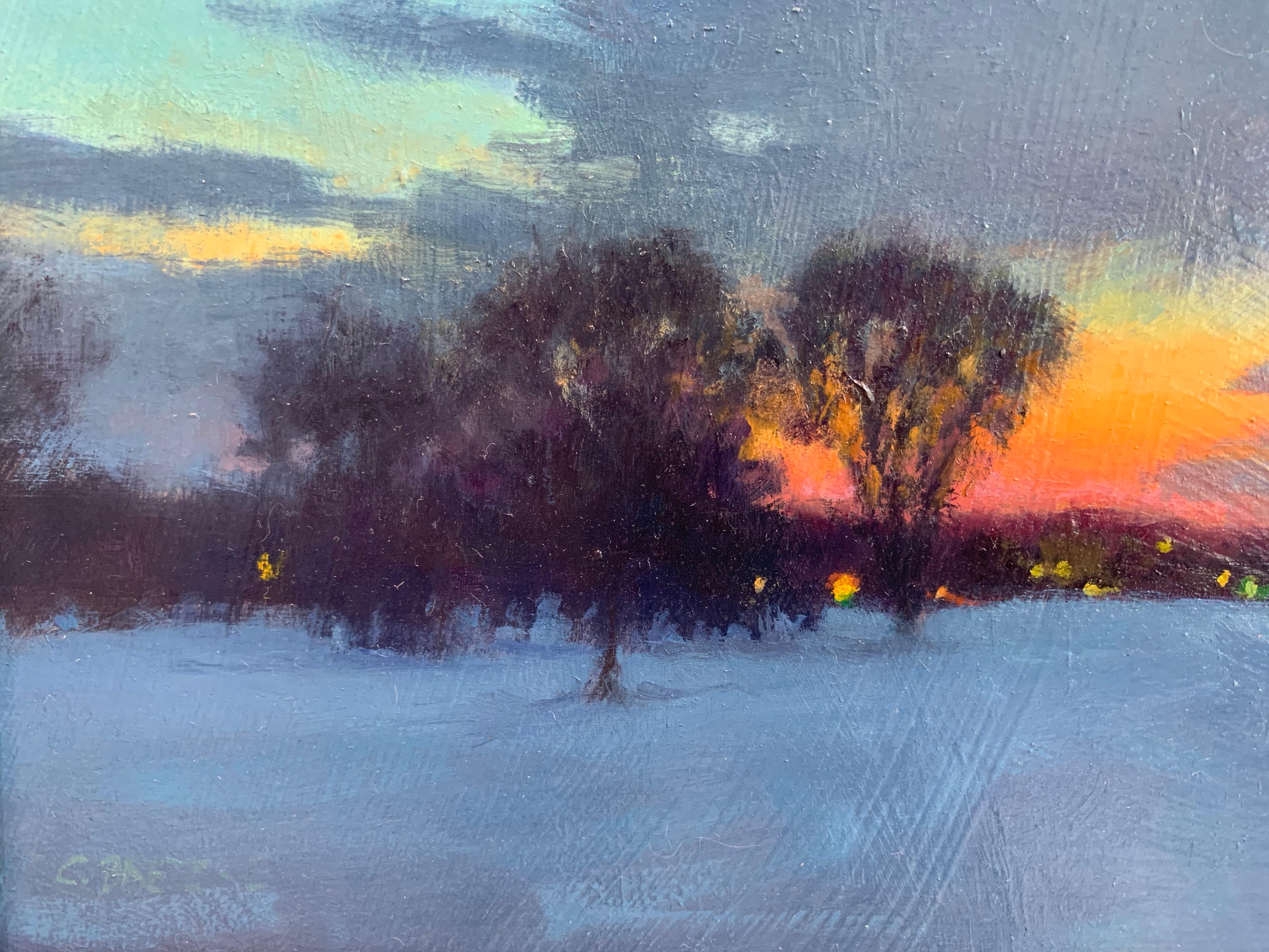 Winter Field, Late Dusk - Blue Landscape Painting by Carl Bretzke