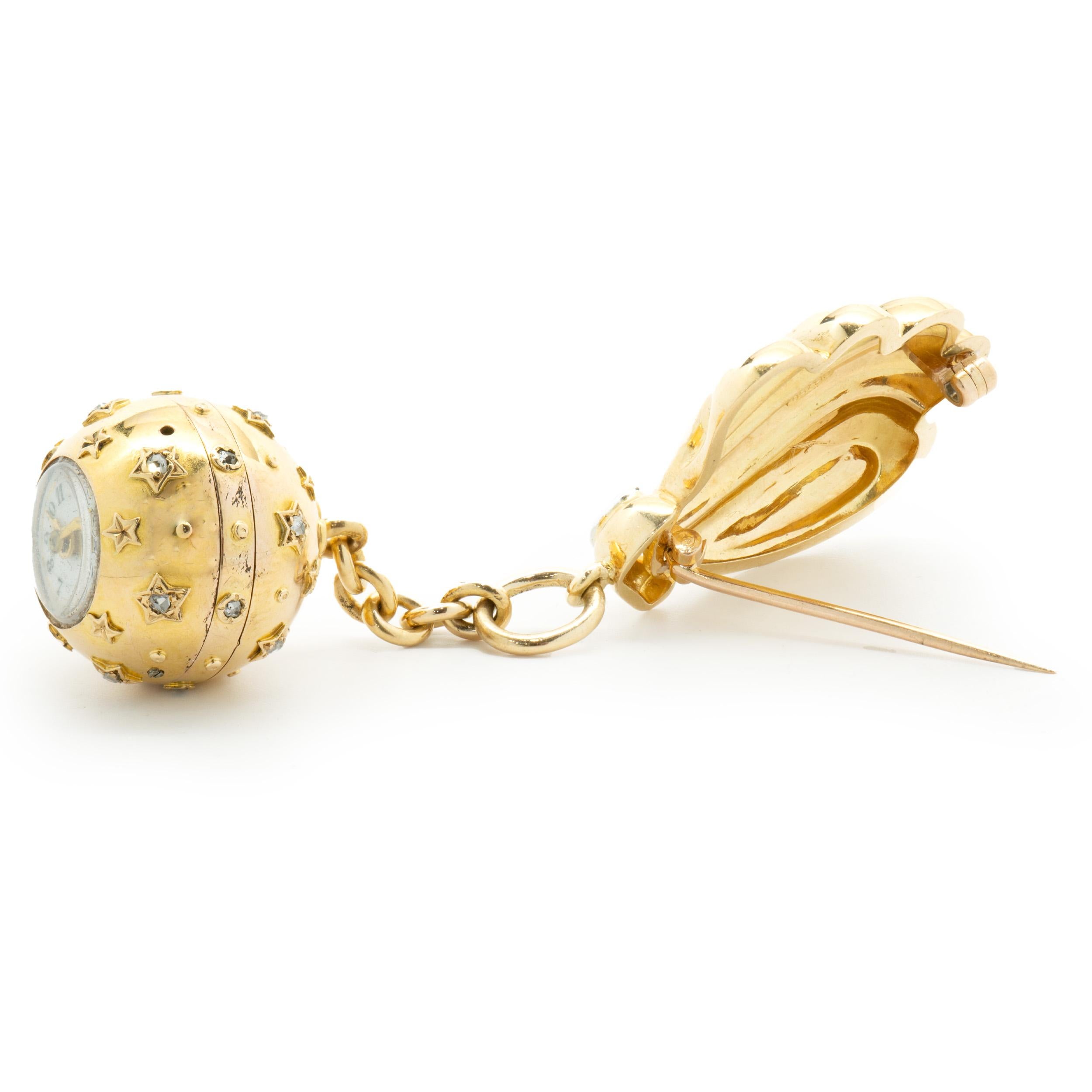 Carl Bucherer 18 Karat Yellow Gold Vintage Fan Pin with Ball Watch Drop In Good Condition In Scottsdale, AZ