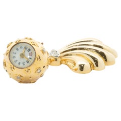 Carl Bucherer 18 Karat Yellow Gold Vintage Fan Pin with Ball Watch Drop