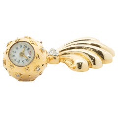 Carl Bucherer épingle éventail vintage en or jaune 18 carats avec goutte de montre boule