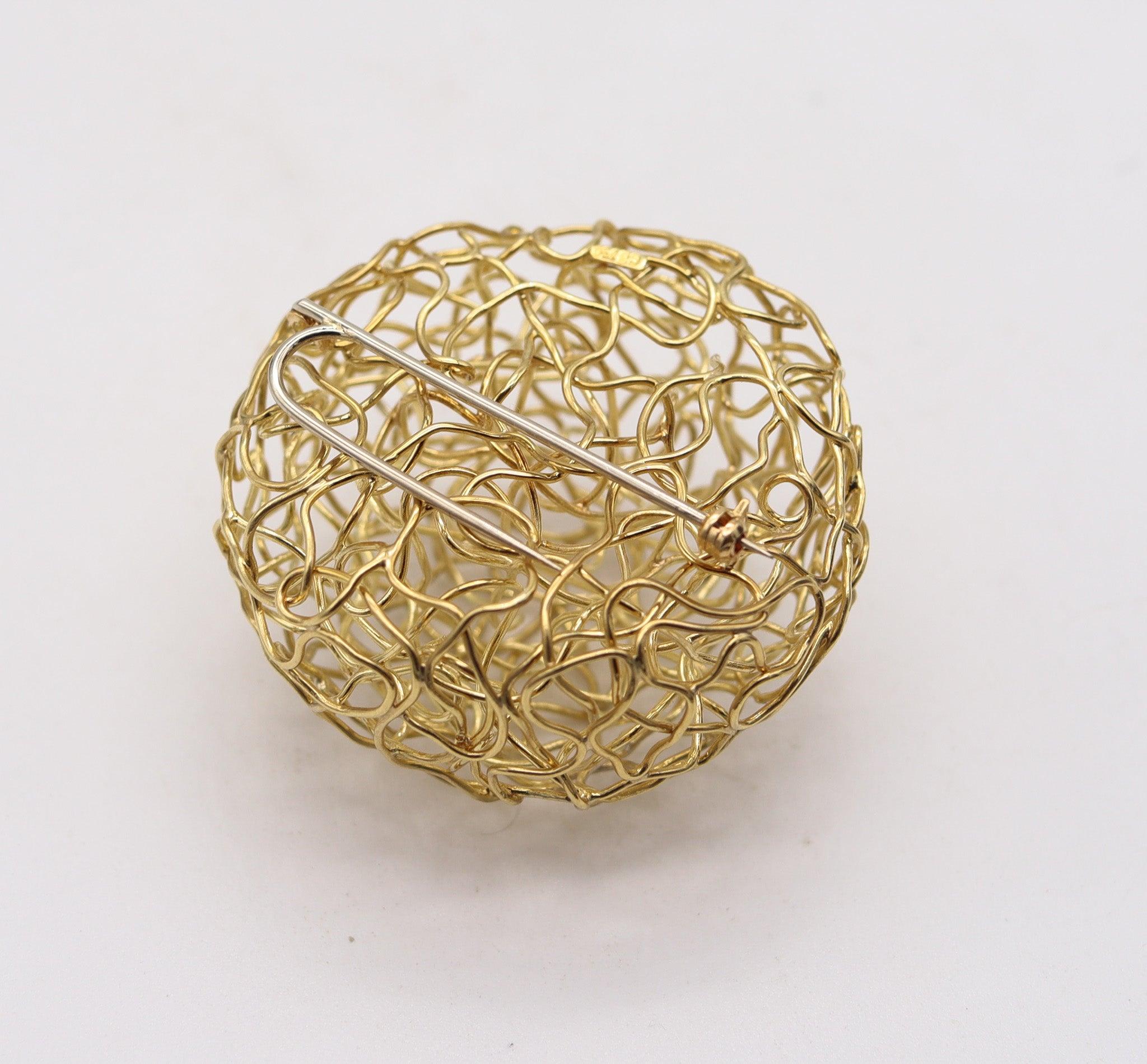 Women's CARL BUCHERER 1970 Swiss Wired Nest Pendant-Brooch In 18Kt Yellow Gold For Sale