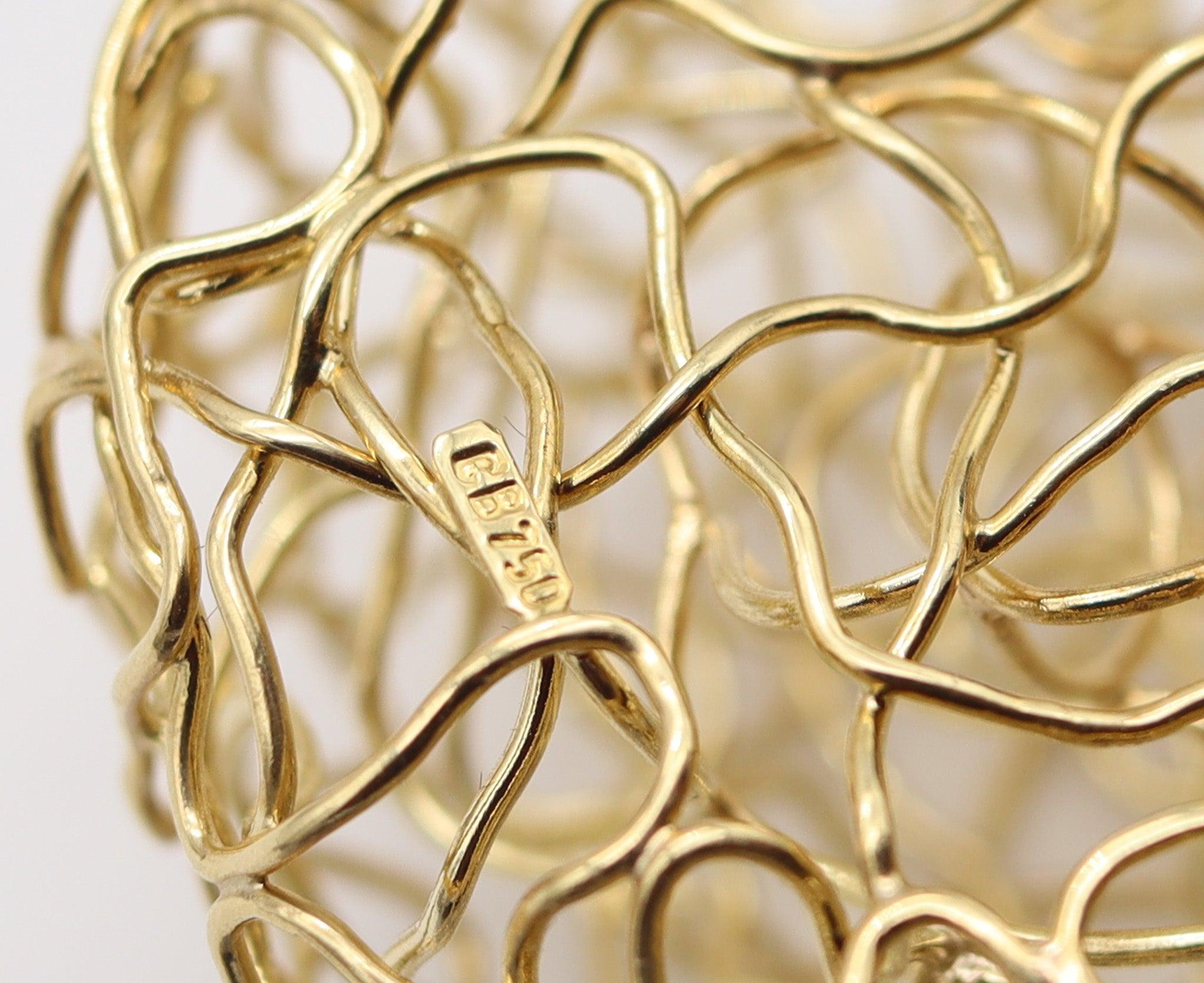 CARL BUCHERER 1970 Swiss Wired Nest Pendant-Brooch In 18Kt Yellow Gold For Sale 2