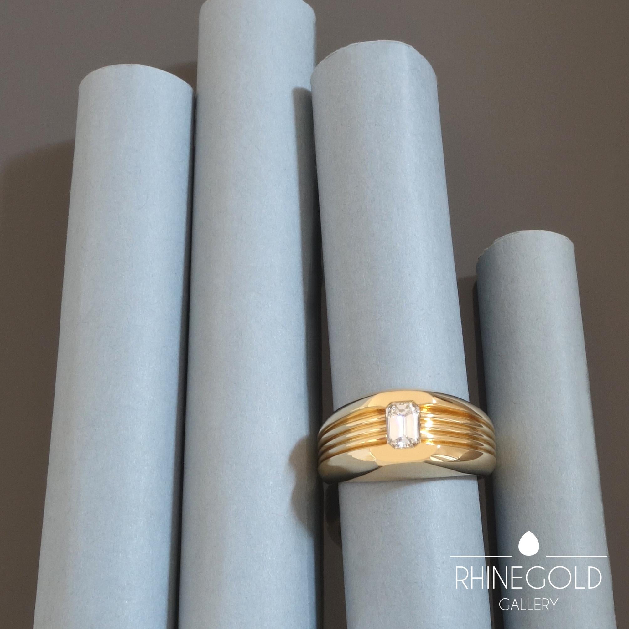 Modernist Carl Bucherer Emerald Cut Diamond Rose Gold Gents Men’s Ring