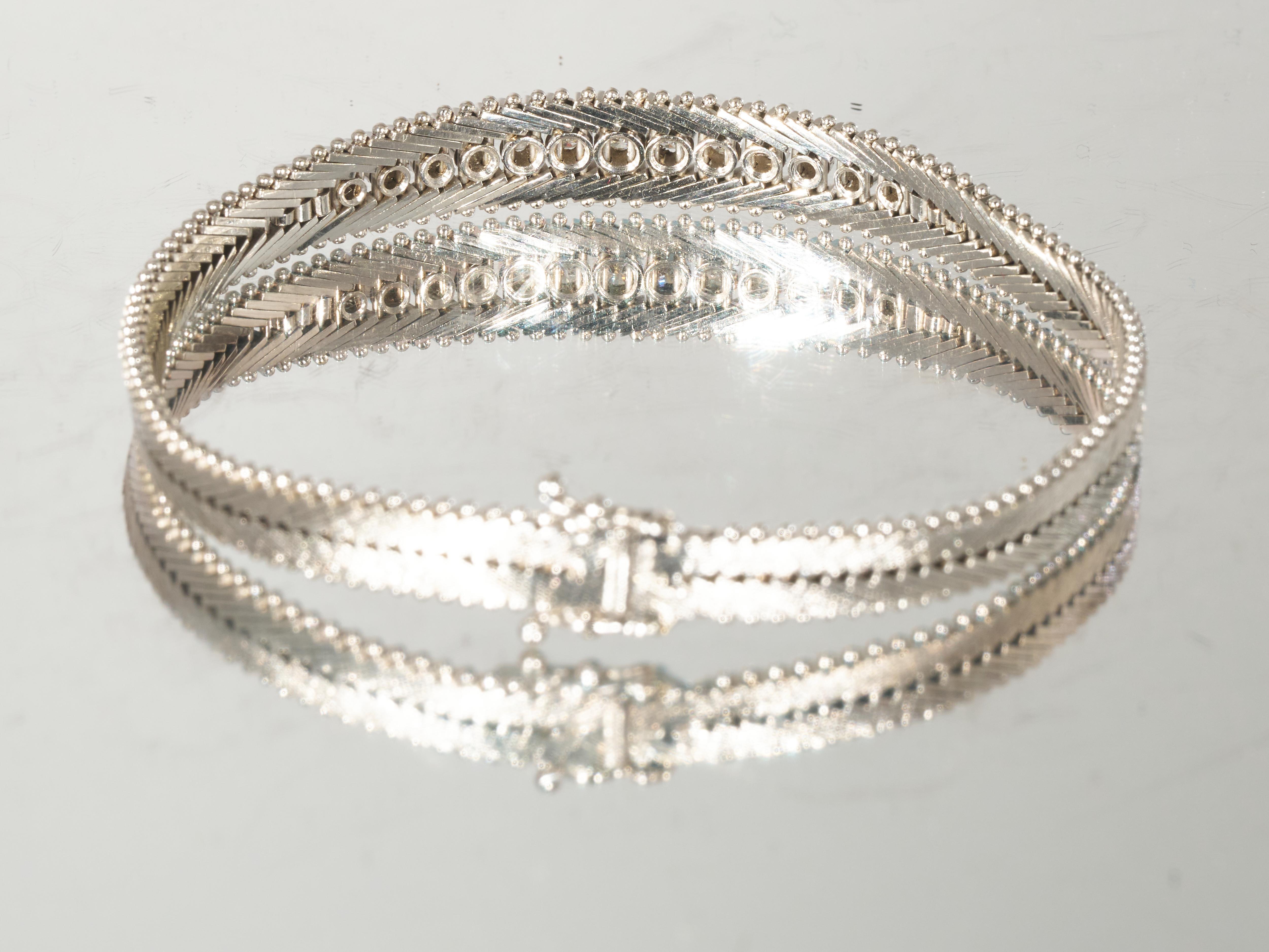 Carl Bucherer Diamond 18K White Gold Tennis Bracelet 0.5CTS Circa 1960s 1970s For Sale 6