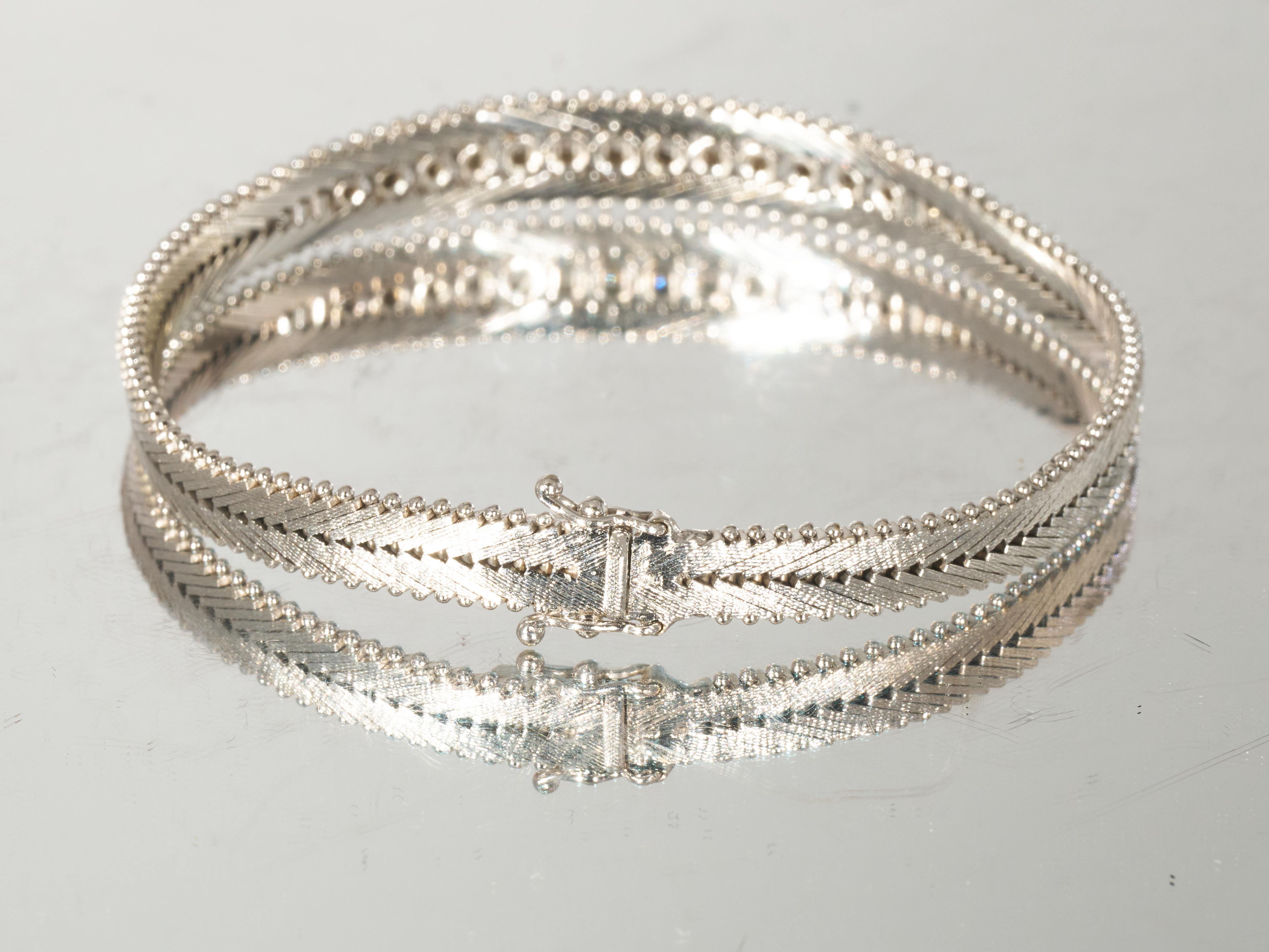Carl Bucherer Diamond 18K White Gold Tennis Bracelet 0.5CTS Circa 1960s 1970s For Sale 7
