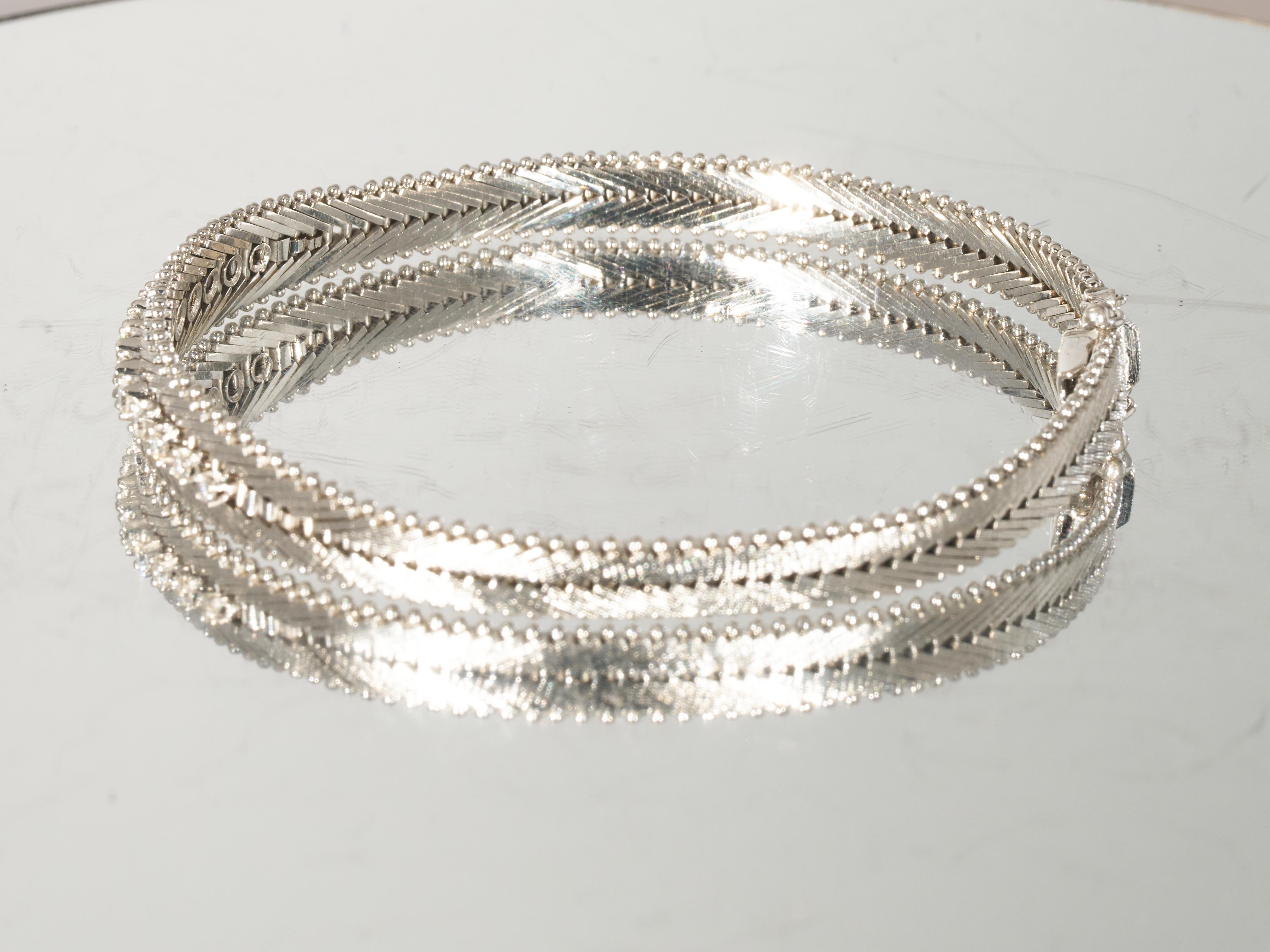 Carl Bucherer Diamond 18K White Gold Tennis Bracelet 0.5CTS Circa 1960s 1970s For Sale 8