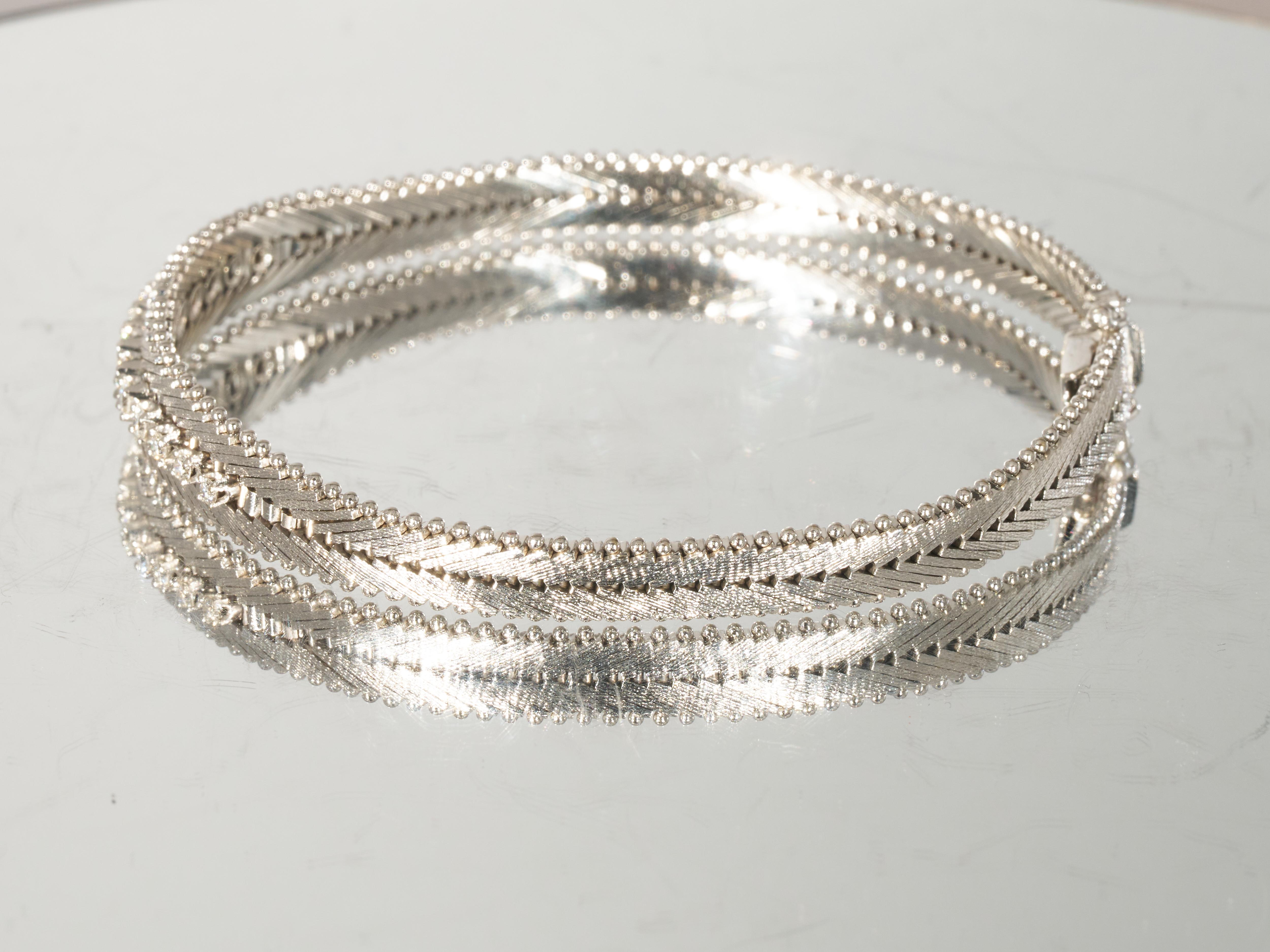 Art Nouveau Carl Bucherer Diamond 18K White Gold Tennis Bracelet 0.5CTS Circa 1960s 1970s For Sale