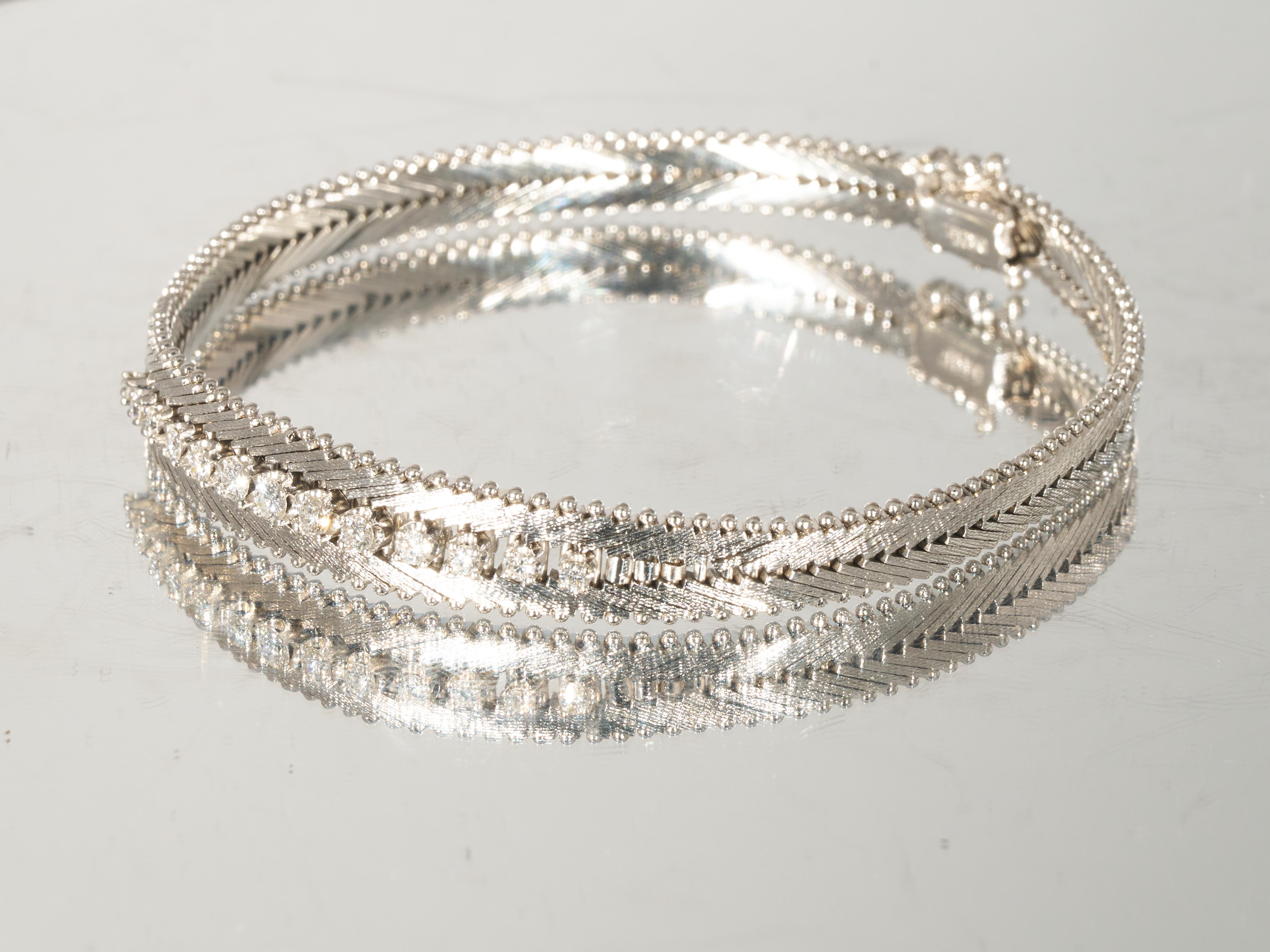 Brilliant Cut Carl Bucherer Diamond 18K White Gold Tennis Bracelet 0.5CTS Circa 1960s 1970s For Sale