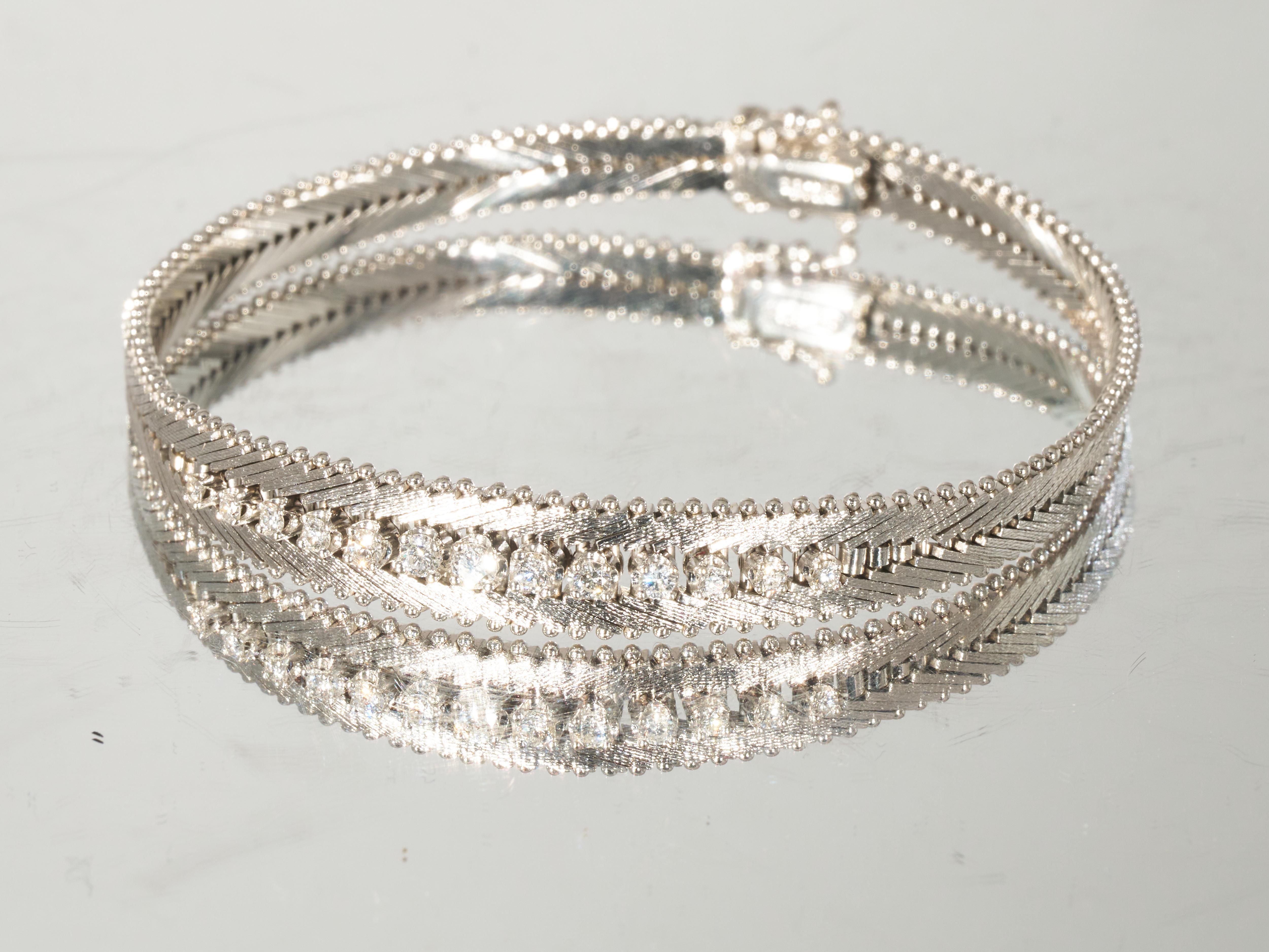Carl Bucherer Diamond 18K White Gold Tennis Bracelet 0.5CTS Circa 1960s 1970s In Good Condition For Sale In London, GB