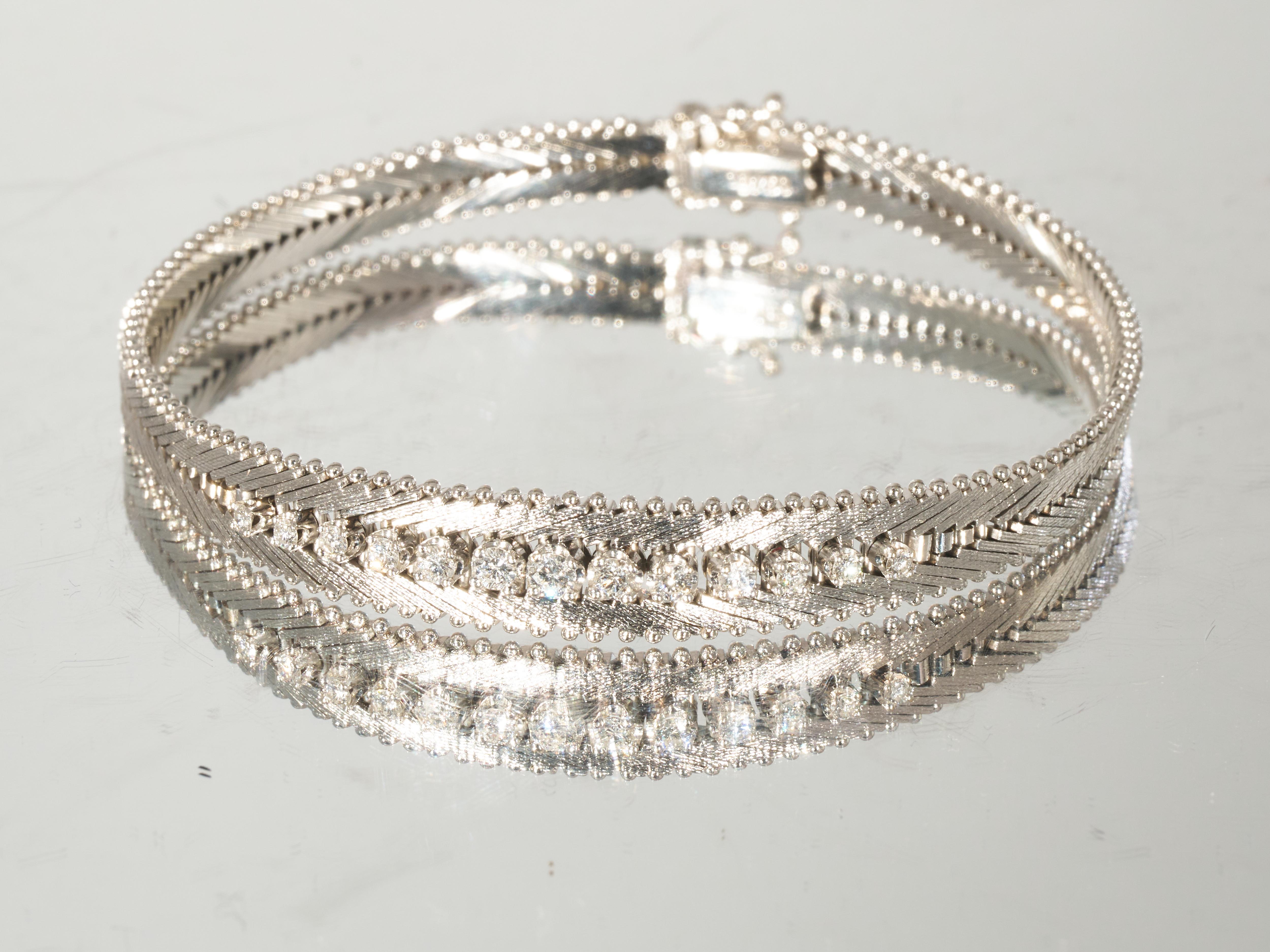 Women's or Men's Carl Bucherer Diamond 18K White Gold Tennis Bracelet 0.5CTS Circa 1960s 1970s For Sale