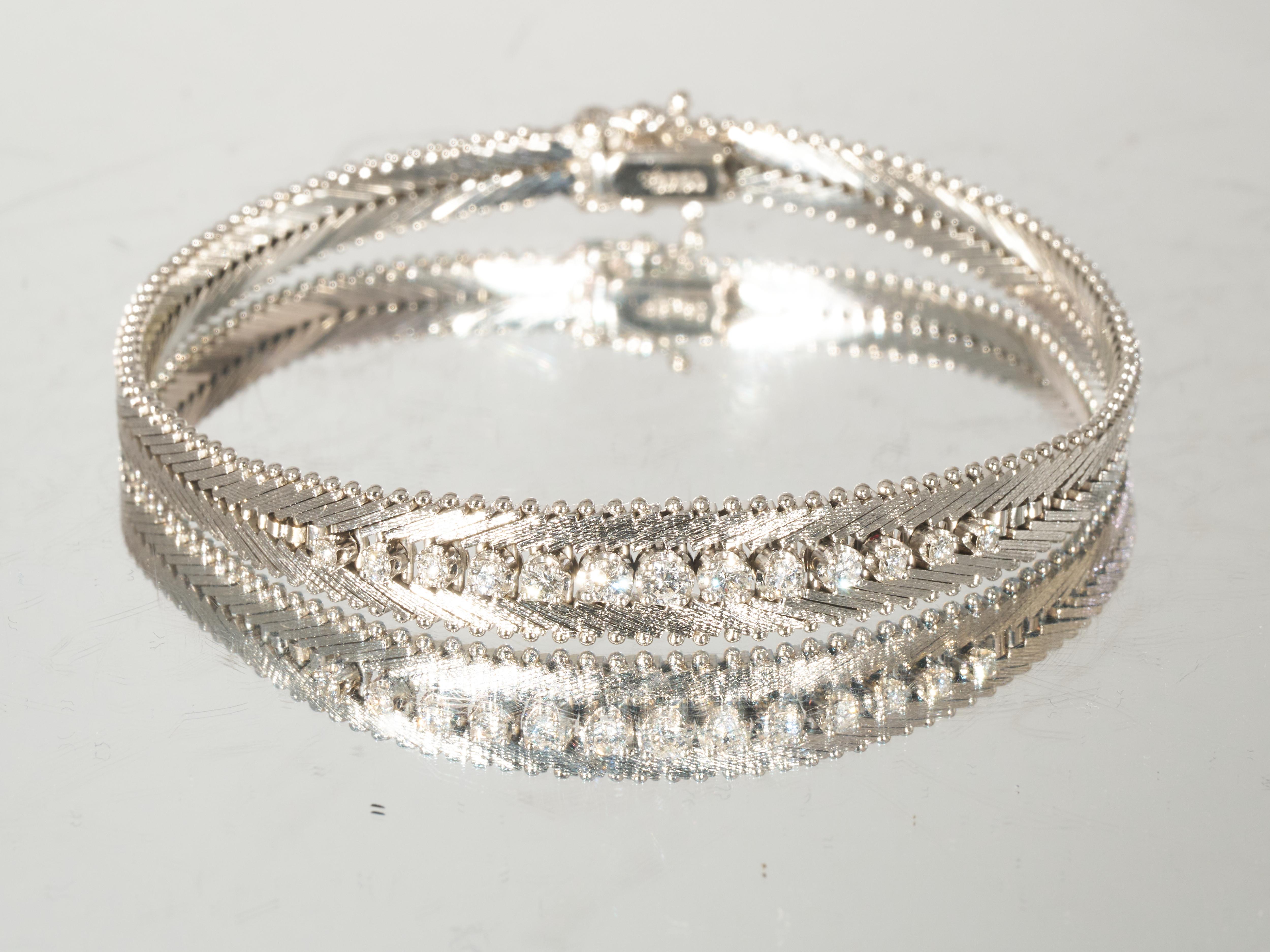Carl Bucherer Diamond 18K White Gold Tennis Bracelet 0.5CTS Circa 1960s 1970s For Sale 1