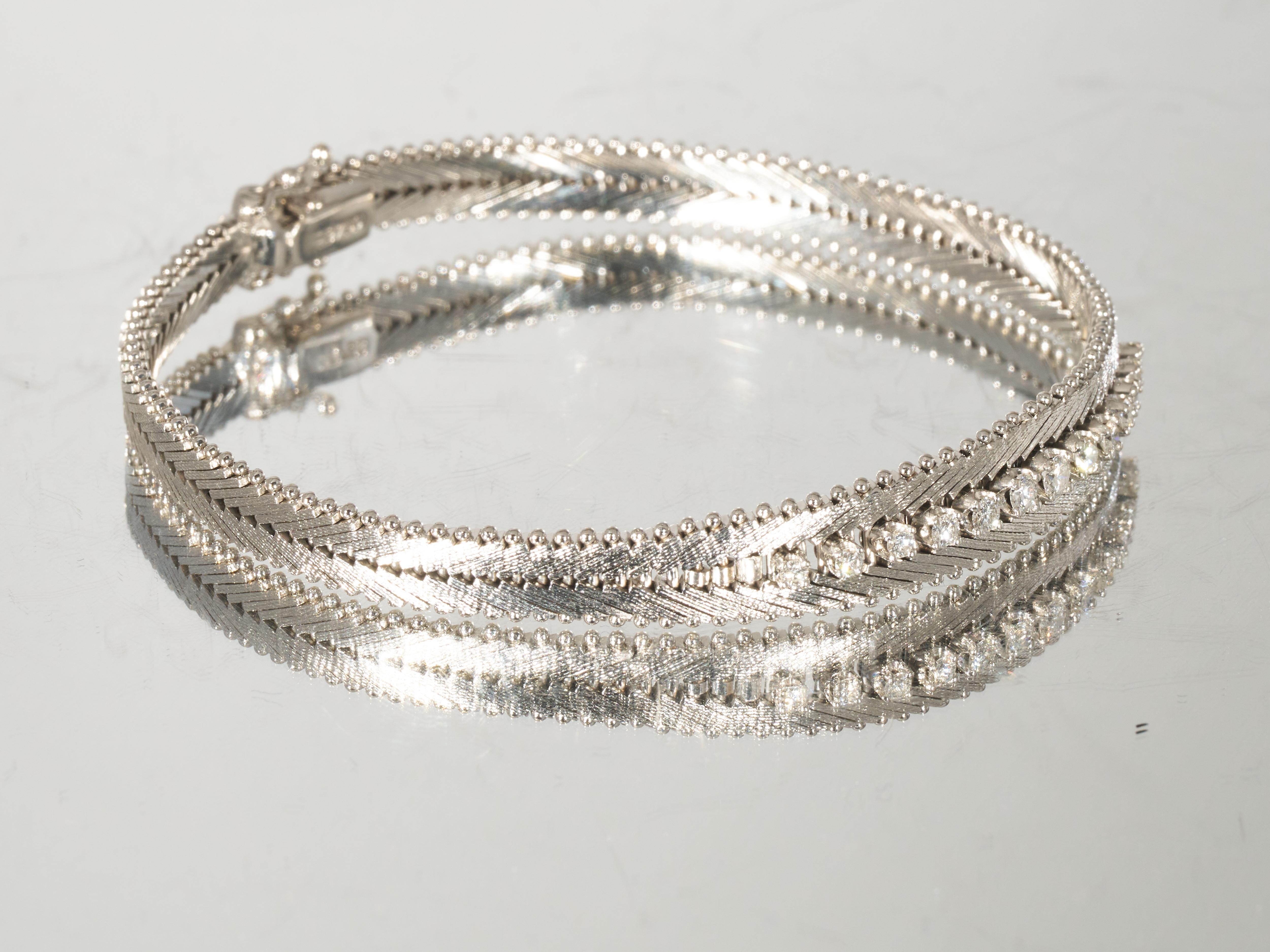 Carl Bucherer Diamond 18K White Gold Tennis Bracelet 0.5CTS Circa 1960s 1970s For Sale 3
